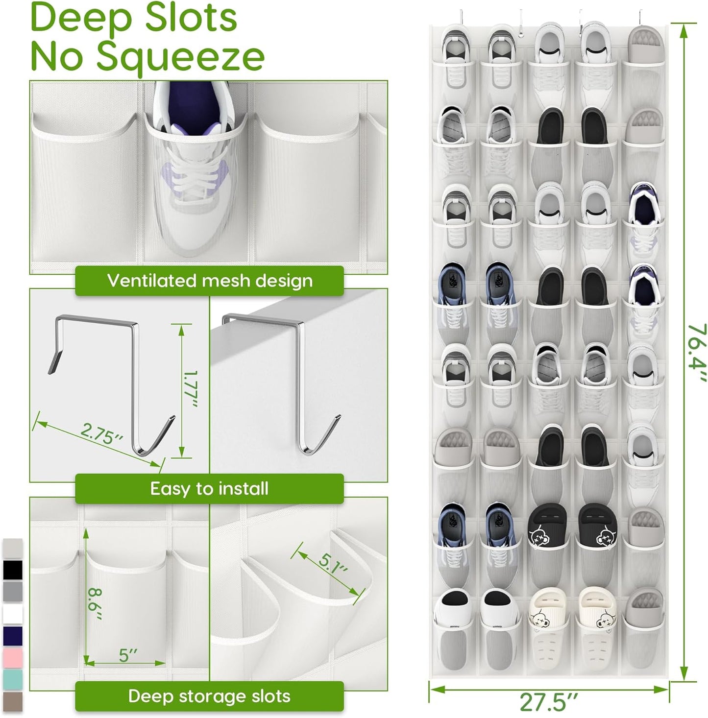 Unjumbly Over the Door Shoe Organizer with 40 Large Breathable Mesh Pockets, Space Saving Shoe Holder, Hanging Shoe Rack for Entryway Bedroom Closet Storage (White, 40 Pockets)