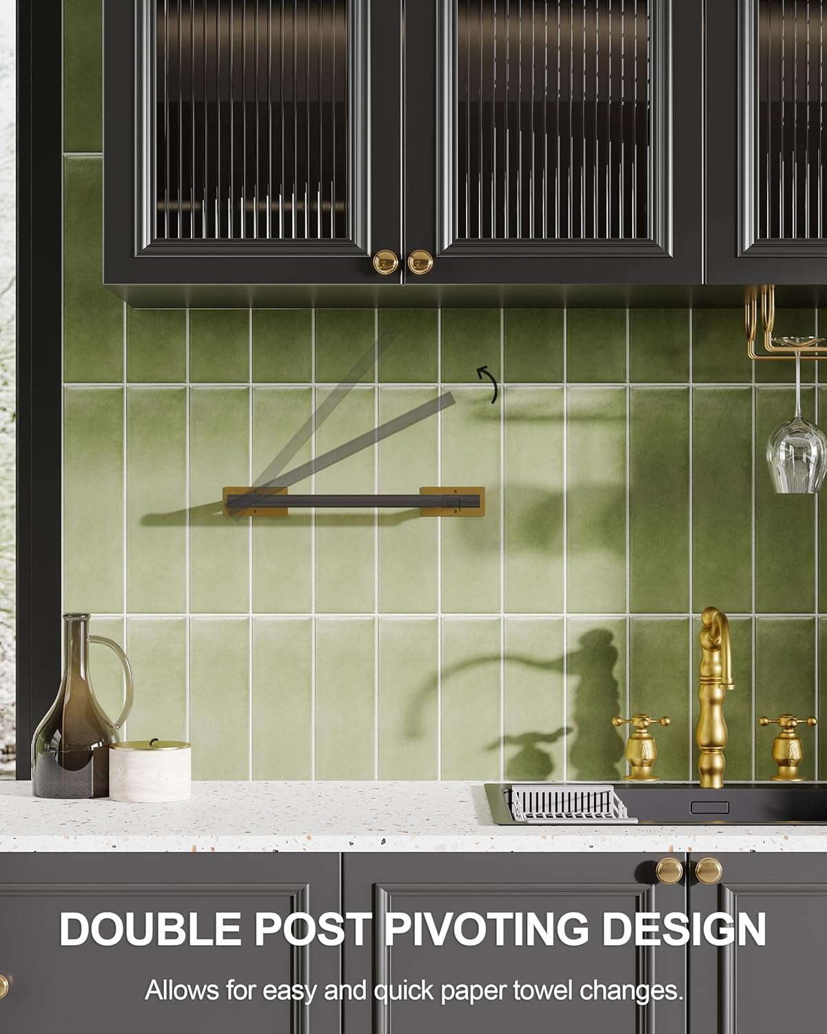 Paper Towel Holder Under Cabinet, Self Adhesive or Wall Mounted SUS304 Stainless Steel Paper Towel Holder Black and Gold for Kitchen, Bathroom, Farmhouse, Barbecue and Laundry (Black&Gold)