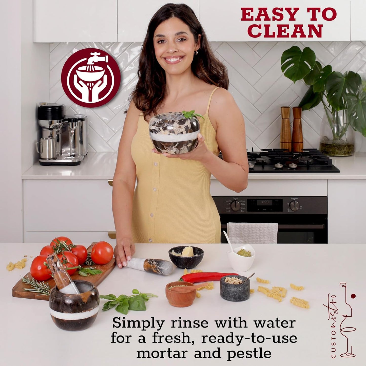 Gusto Nostro Natural Marble Mortar and Pestle Set | 6 Inch - 3.5 Cup Extra Large Mortar Pestle Set for Grinding Herbs, Nuts, Grains | Pesto Grinding and Guacamole Stone Bowl | Marble Spice Crusher