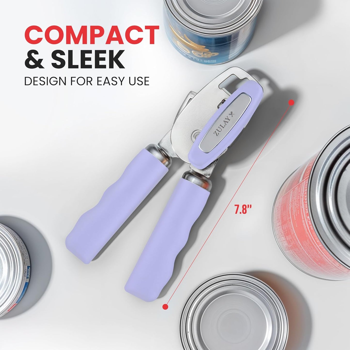 Zulay Kitchen Heavy Duty Stainless Steel Can Opener Manual with Bottle Opener - Rust Proof Manual Can Opener With Turn Knob & Comfy Soft Grip Handles - Periwinkle