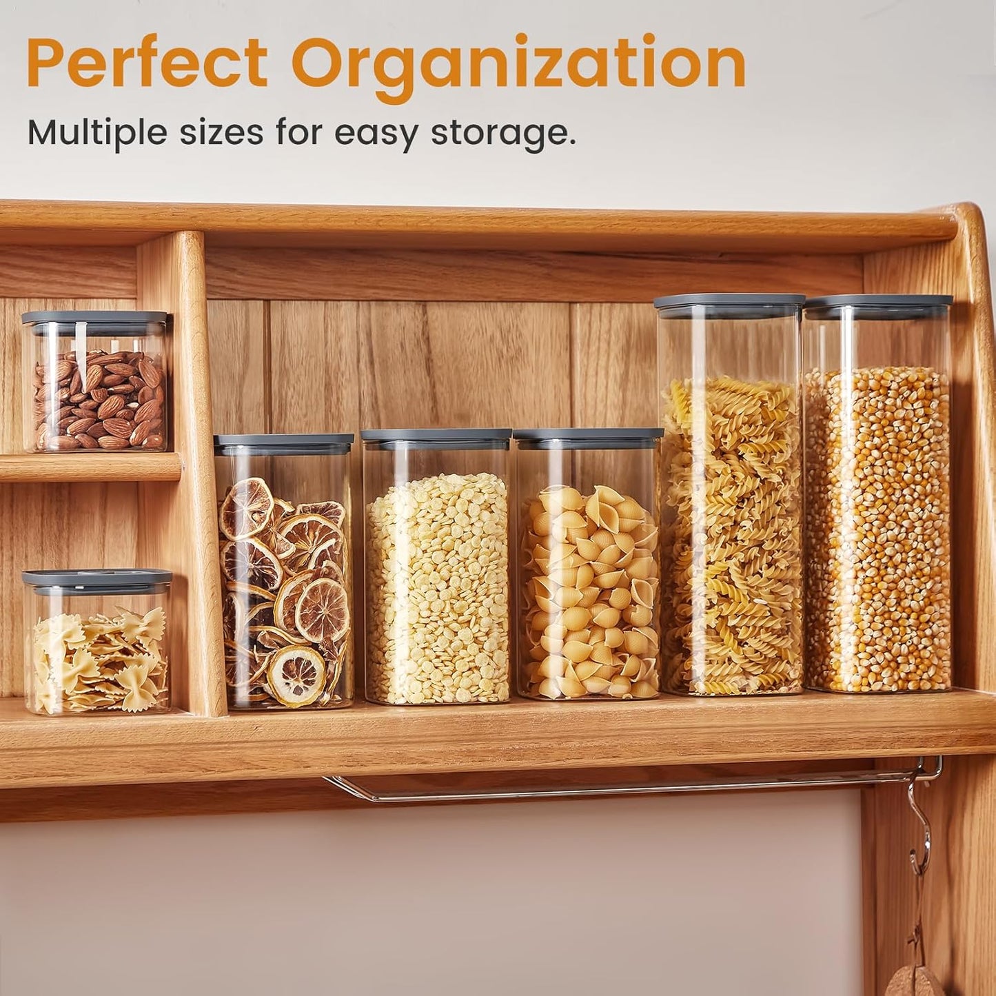 Square Glass Food Storage Jars with Lids[Set of 3], Perfect for Pasta, Cookies, Nuts, Coffee, Cereal, Flour, Organize Your Kitchen with these BPA-Free Glass Jars with Silicone Lids