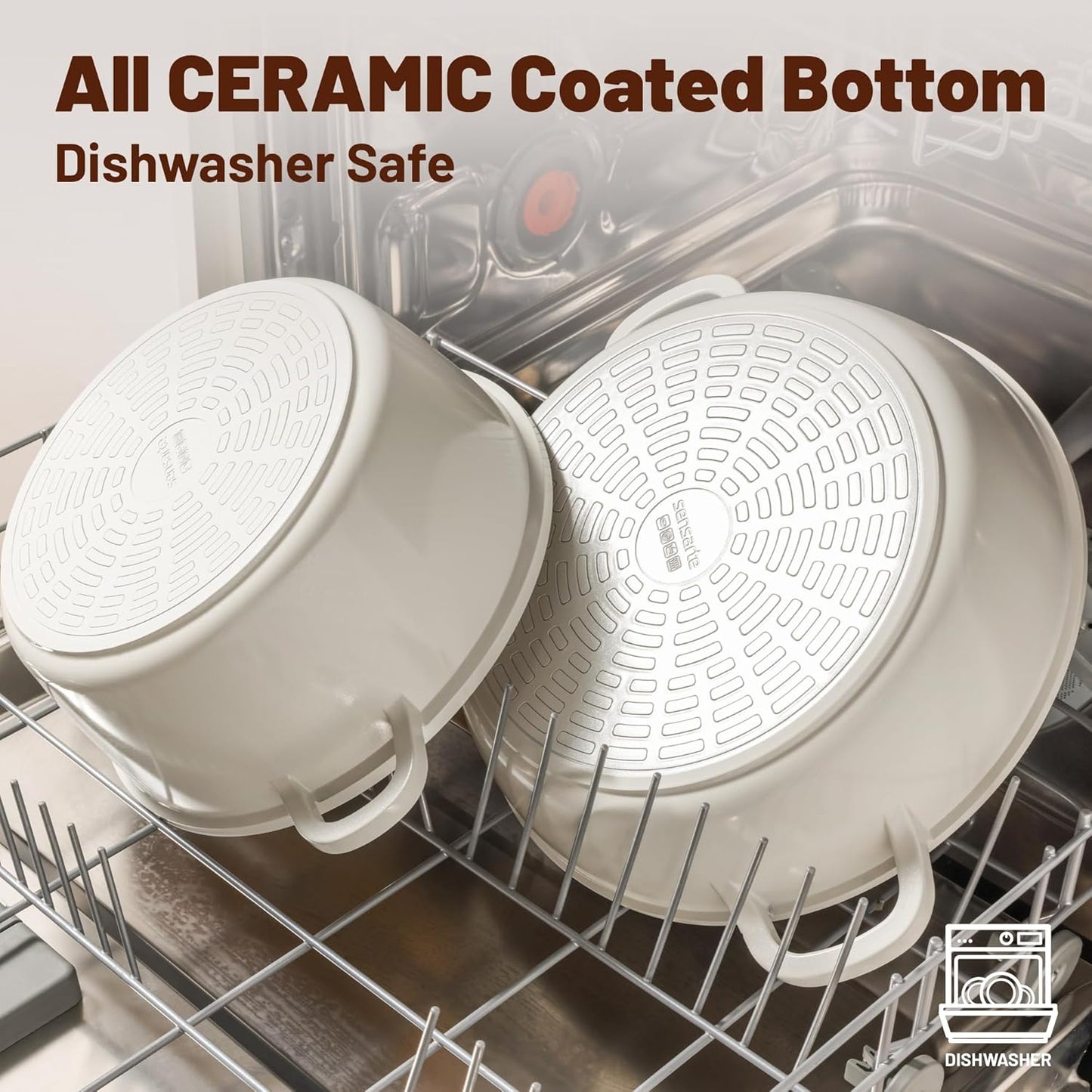 SENSARTE Ceramic Nonstick Cookware Set Non-toxic Healthy Pots and Pans Set Ceramic Coated Kithchen Cooking Set, Free of Intentionally Added PFAS/PTFE, Dishwasher&Oven Safe, Induction Compatible, 15pcs