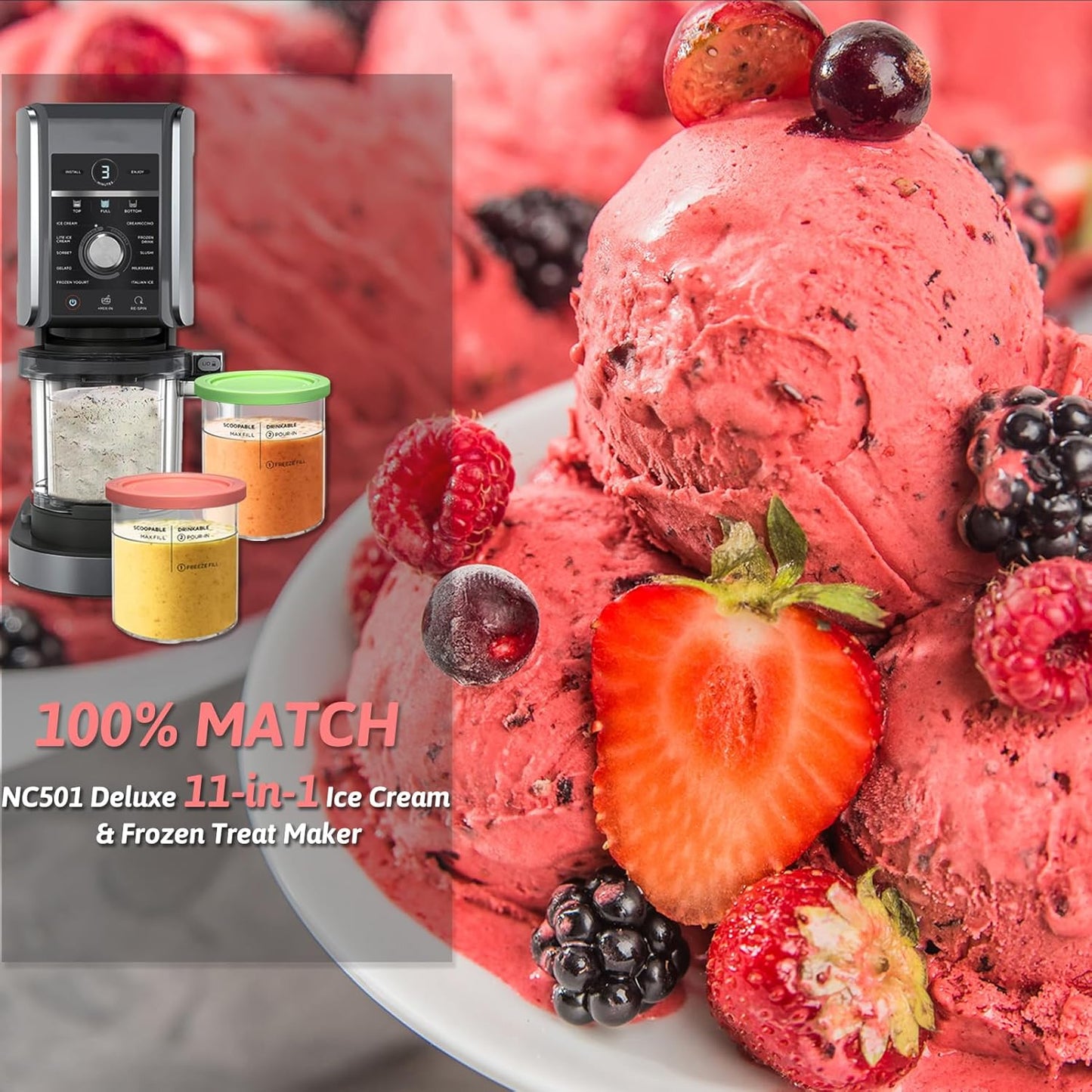 Replacement for Creami Deluxe Pints and Lids 4 Pack,Compatible with Ninja Creami 11-in-1 NC501 NC500 Series Deluxe Ice Cream Maker,24oz Deluxe XL Cups(Yellow,Pink)