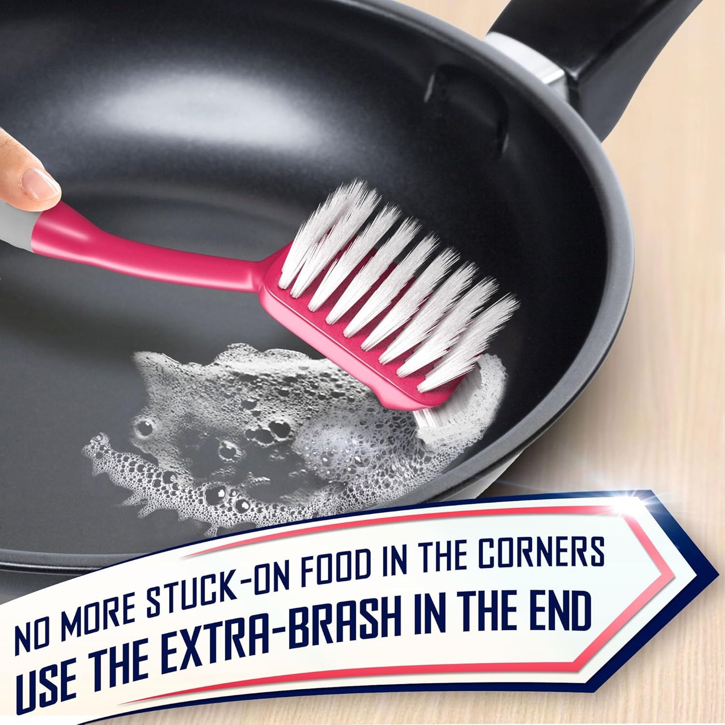 Dish Brush Set of 4 - Kitchen Scrub Brushes with Non-Slip Long Handle for Cleaning, Scrubber, Dishwashing, Dishes, Bottles, Straws, Cups, Pots & Sink, Red