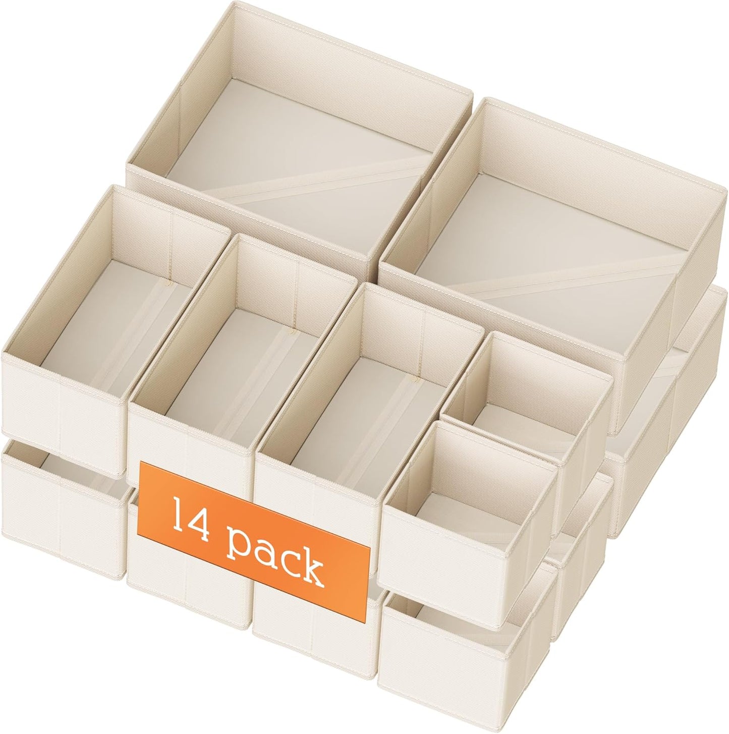 Criusia Drawer Organizer Clothes, 14 Pack Dresser Organizer for Baby Clothes, Underwear, Sock- Foldable Closet Organization and Storage Dividers Bins for Nursery, Bedroom and Dorm (Beige)