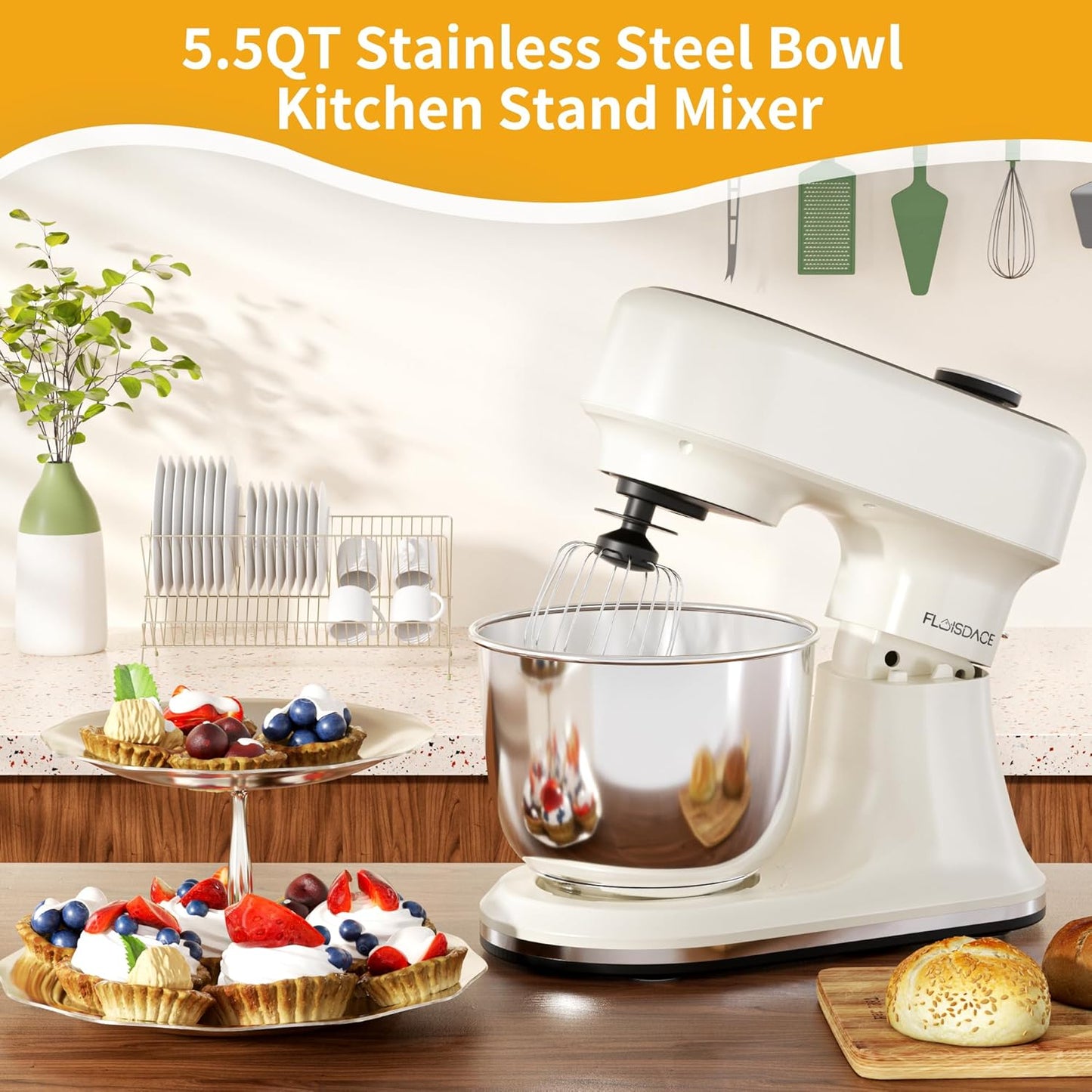 9-IN-1 Stand Mixer, 660W 12-Speed Kitchen Mixer, 5.5QT Bowl Household Food Mixers include Dough Hook, Whisk and Beater, Food Mixer for Most Home Cooks, Kitchen Scale for Baking and Most Home Cooks