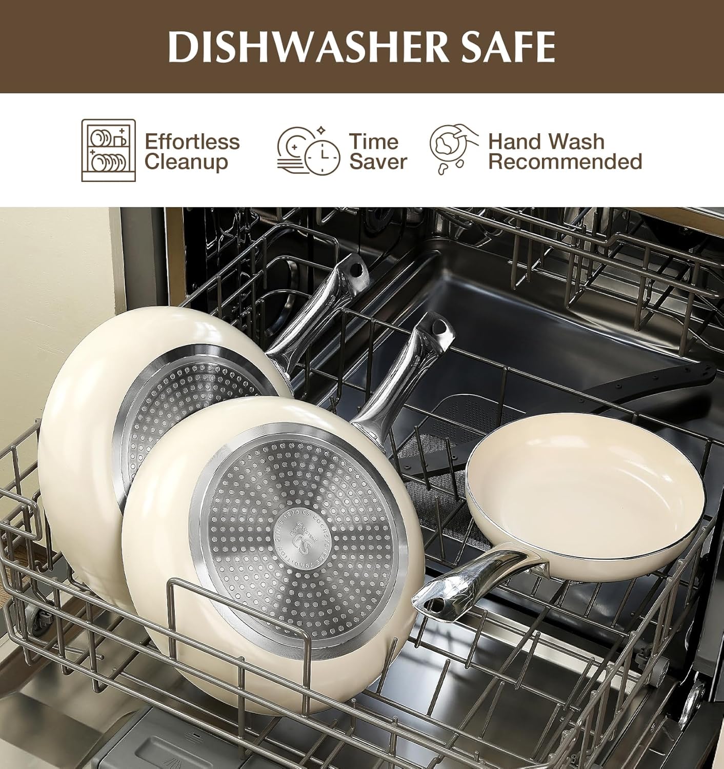 KOCH SYSTEME CS Nonstick Frying Pan with Lid, 10 Inch Non-Stick Skillet with Stay-Cool Stainless Steel Handle, Omelet Pan with Nonstick Ceramic Coating, PFOA Free, Induction & Oven Safe, Cream White