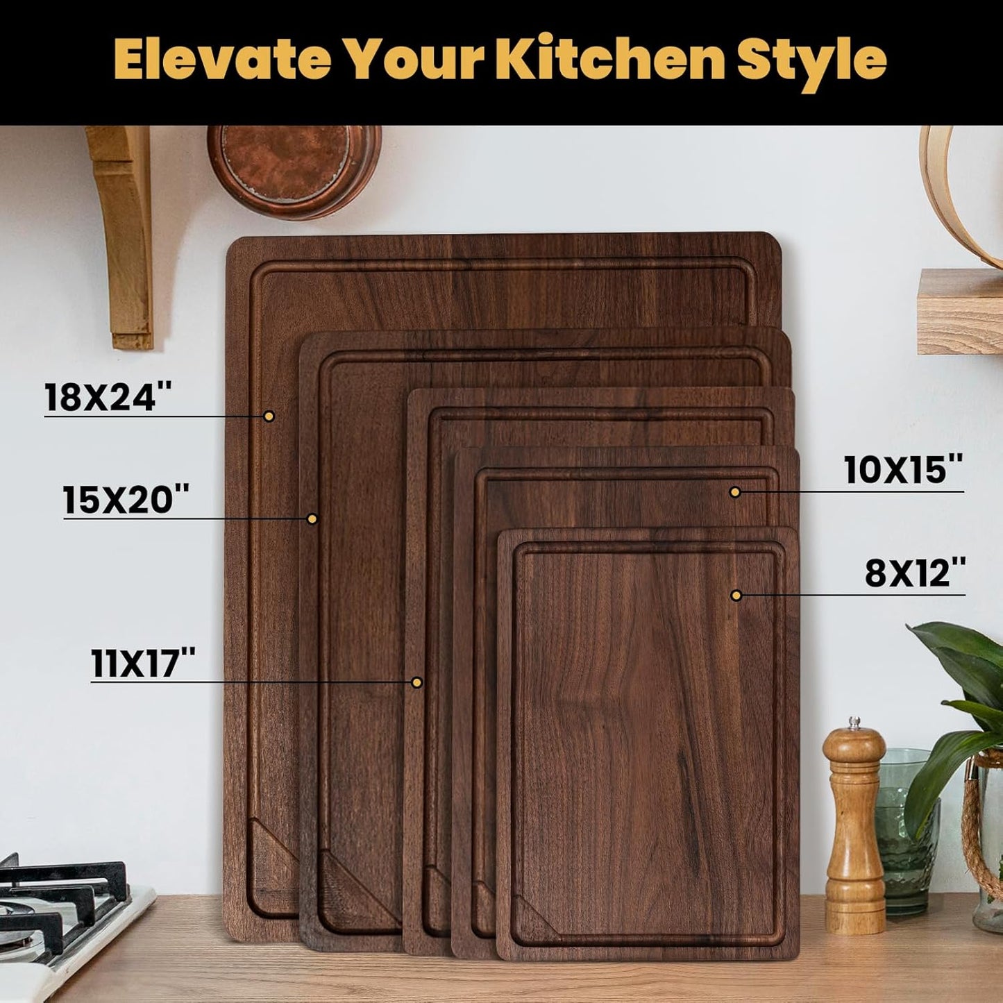 Heimlove American Walnut Cutting Board, 12" x 8" Wooden Cutting Boards for Kitchen Reversible Wooden Chopping Board With Juice Grooves and Handles Pre-Oiled, Ideal Gift for Valentine's Day, Weeding