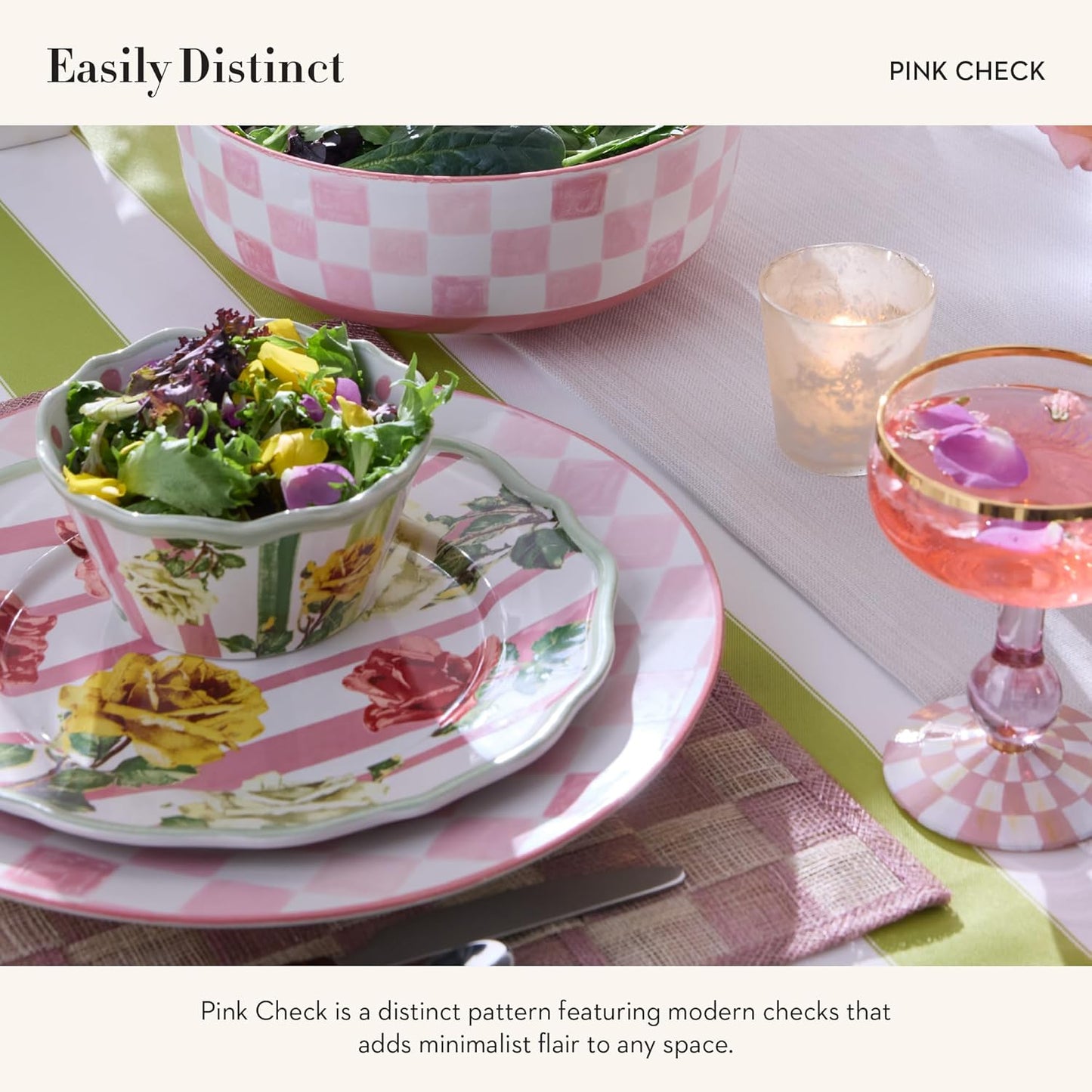 MACKENZIE-CHILDS Round Platter, Dishwasher-Safe and Microwave-Safe Stoneware Serving Platter, Pink Check