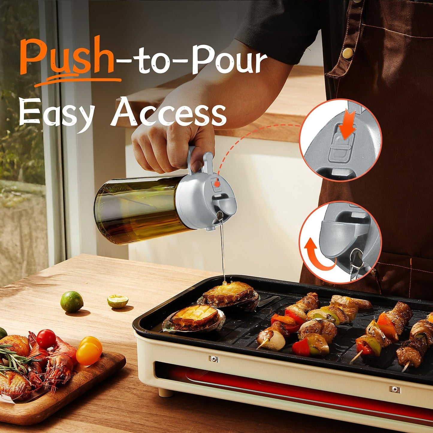 TrendPlain - Original 16oz/470ml Olive Oil Dispenser Bottle for Kitchen Gadgets and Air Fryer Accessories - Olive Oil Sprayer for Cooking w/Stickers - Black&Ash