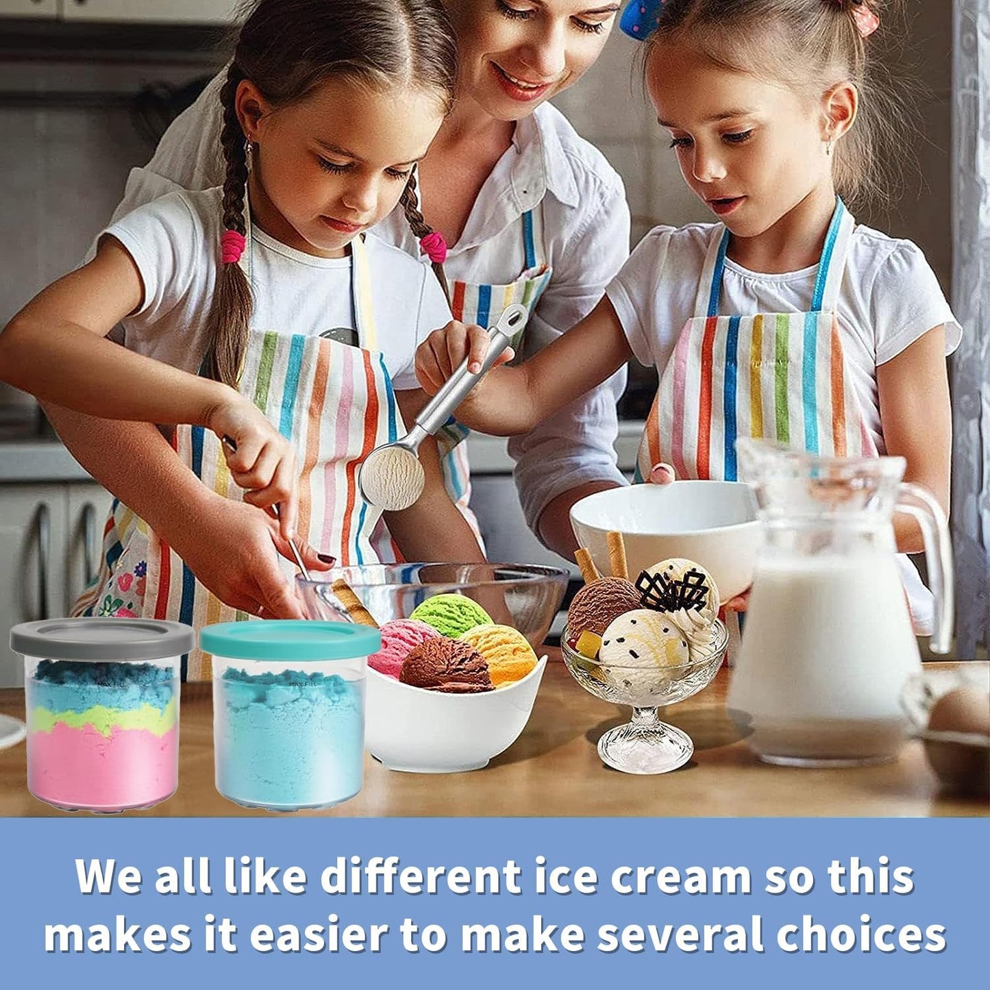 Containers Replacement for Ninja Creami Pints and Lids - 2 Pack, 16oz Cups Compatible with NC301 NC300 NC299AMZ NC290 Series Ice Cream Maker - BPA-Free & Dishwasher Safe