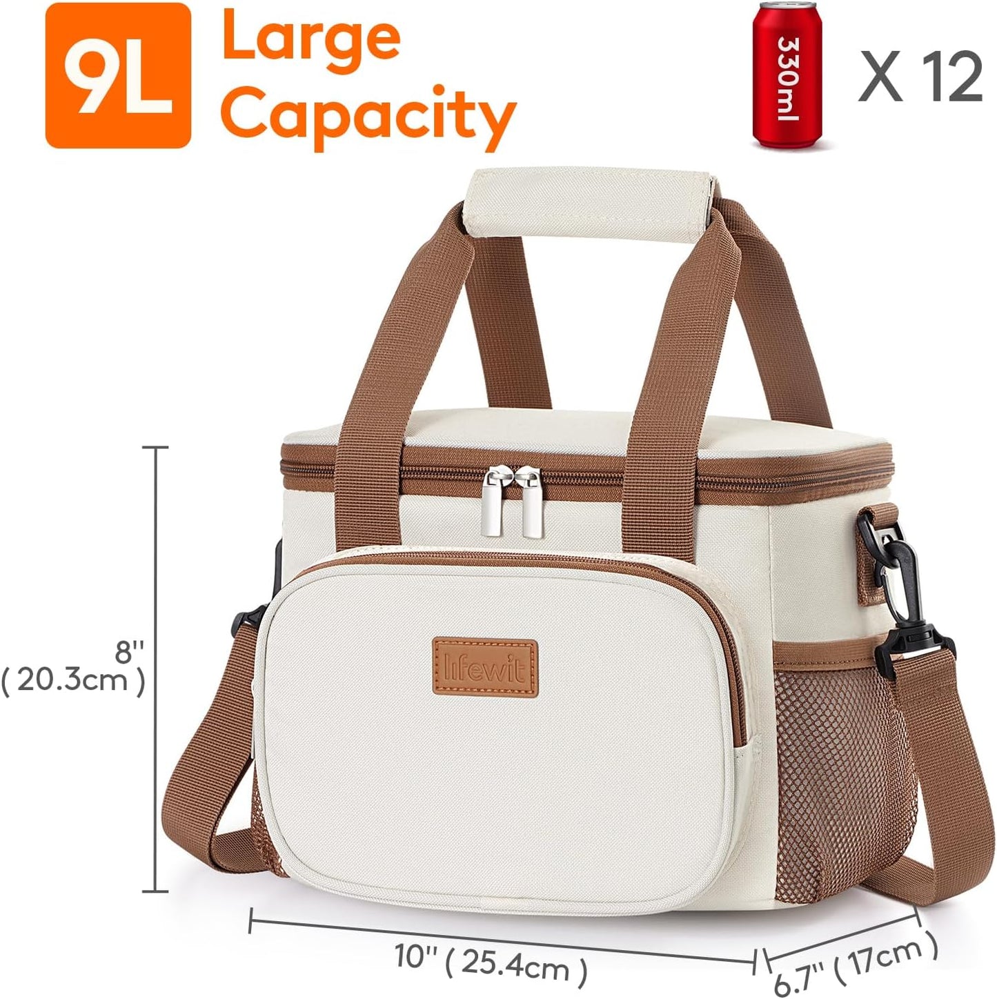 Lifewit Medium Lunch Bag Insulated Lunch Box Soft Cooler Cooling Tote for Adult Men Women, Beige 12-Can (9L)