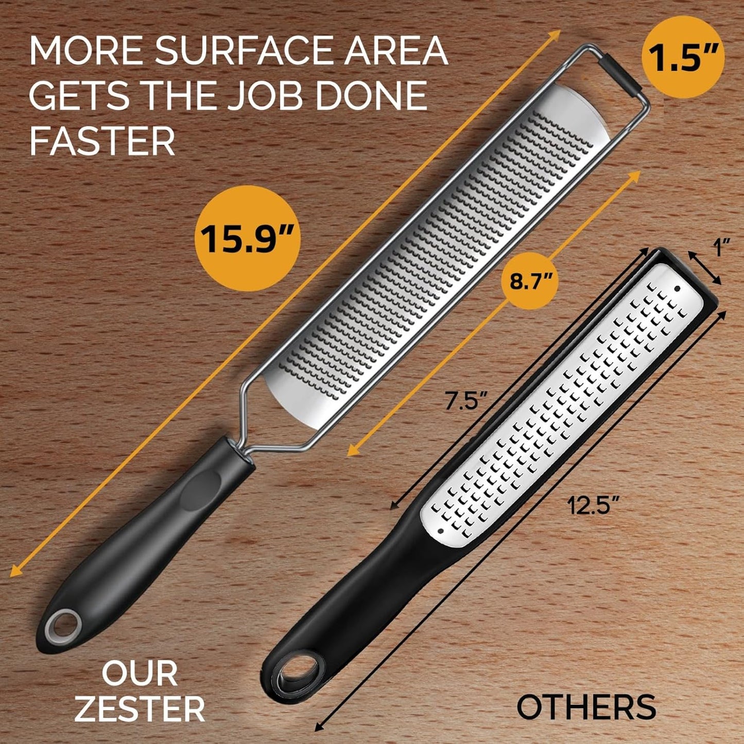 DESIGNED BY CHEFS ~ Premium Lemon Zester Grater With Perfectly Angled Teeth ~ Ideal for Citrus, Parmesan Cheese, Garlic, Vegetables and Fruits