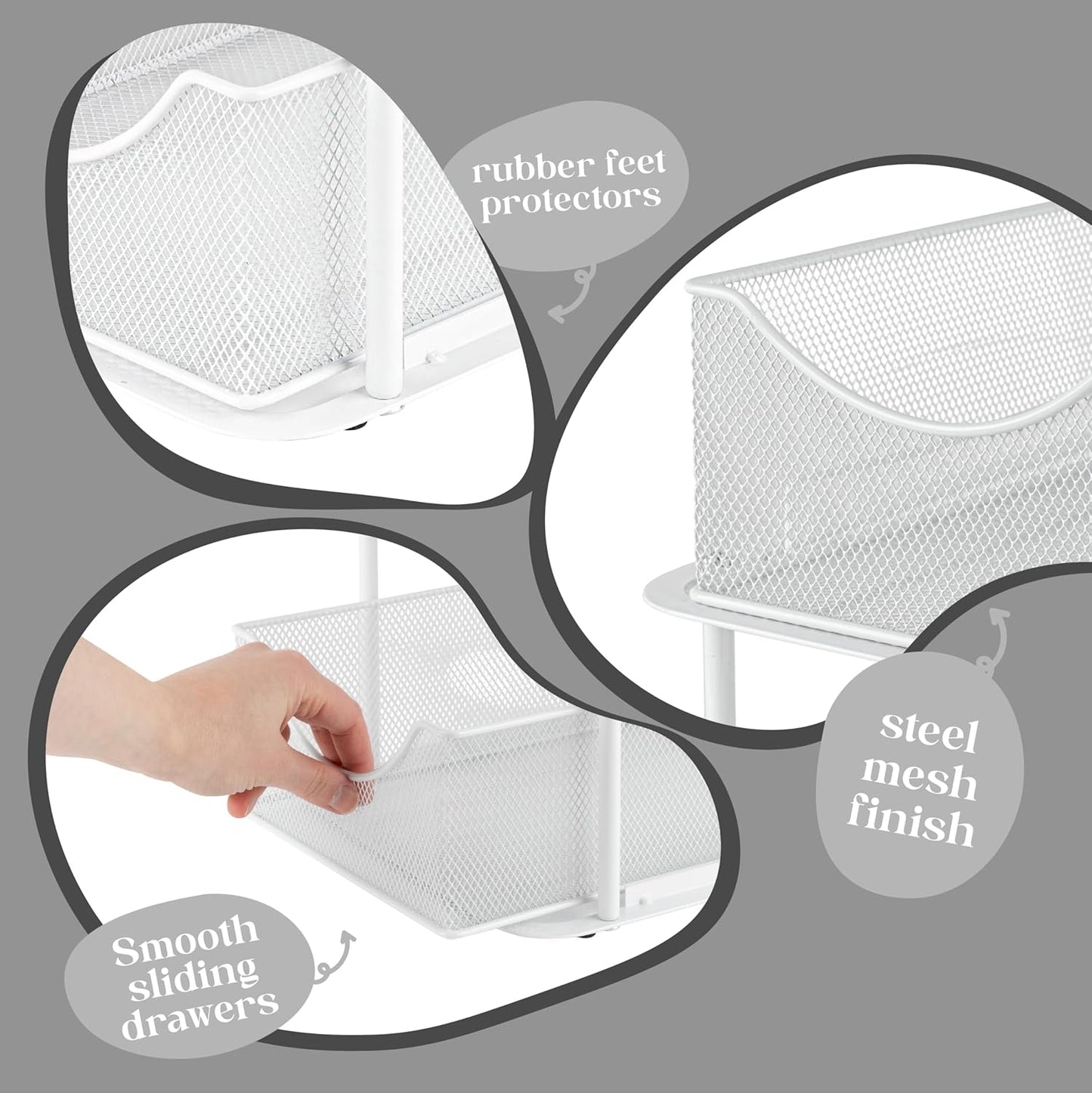 Sorbus 2 Tier Under Sink Bathroom Organizers and Storage, Strong Steel Mesh Sliding Drawers for Enhanced Bathroom Storage Ideal Bathroom Organization and Storage & Under Kitchen Sink Organizer (White)