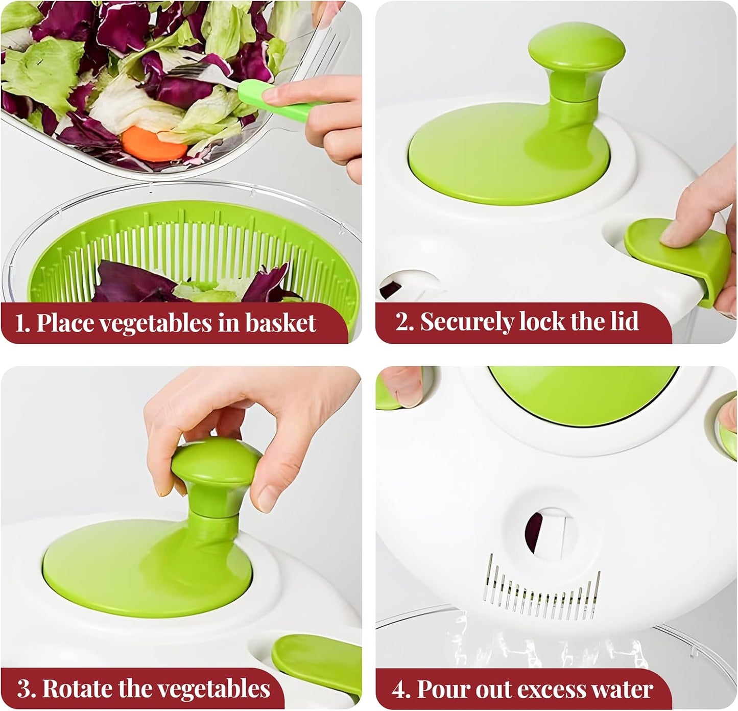 DoubleWave 5L Salad Spinner | Lettuce Spinner with Double Drainage Holes | Easy Fruit Spinner And Strainer for Washing, Spinning & Draining Fruits & Vegetables | BPA-Free & Easy to Clean