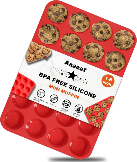 Anaeat Silicone Muffin Pan - Mini 24 Cups Cupcake Tray, Non-Stick Silicone Baking Molds for Making Muffin Cakes, Cupcake, Chocolate, Bread,Tart and Desserts, Just Pop Out