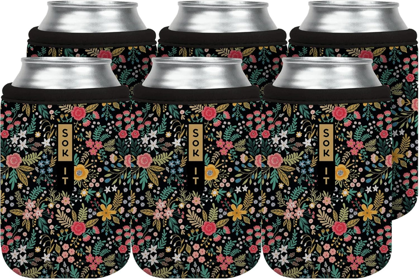 Sok It CanSok 6 Pack Sleeve for Beer & Soda Insulated Neoprene Cover (English Garden Picnic, 12oz Can Sleeve - 6 Pack)