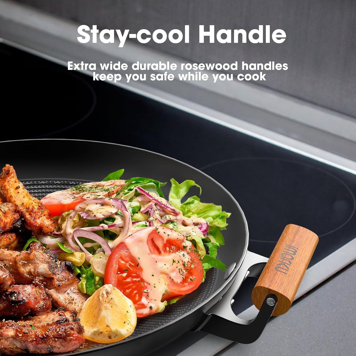 imarku Non Stick Frying Pan, 14 Inch Large Cast Iron Skillets, Cooking Paella Pan with Stay Cool Handle, Nonstick Grill Pan Compatible with All Cooktops, Best Gifts for Women Men