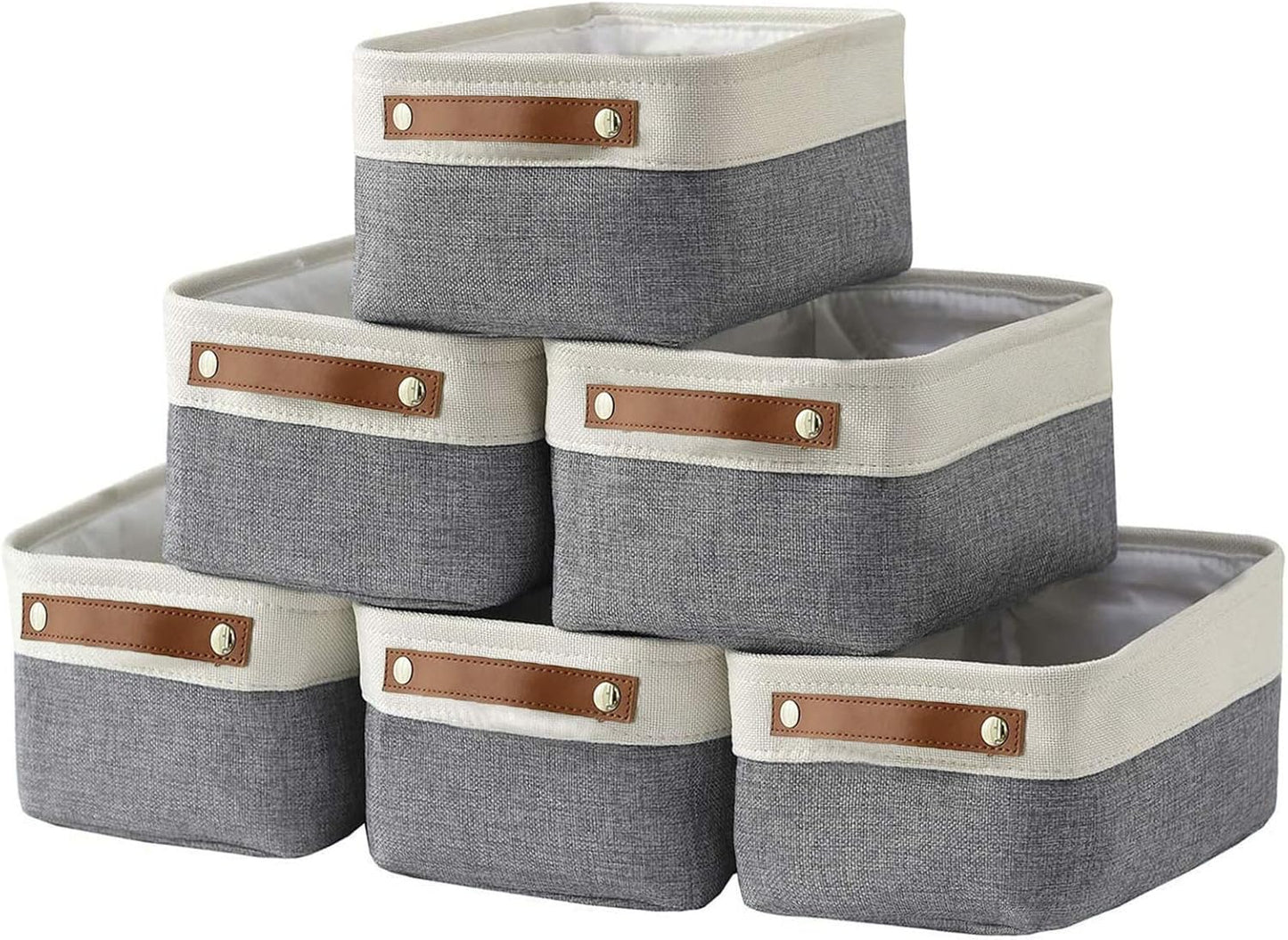 HNZIGE Small Storage Baskets for Organizing(6 Pack) Fabric Baskets for Shelves, Closets, Laundry, Nursery, Decorative Baskets for Gifts Empty (White&Gray, 11.8" x 7.8" x 5.1")