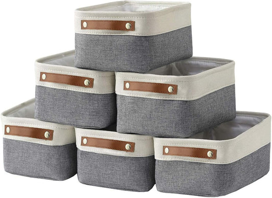 HNZIGE Small Storage Baskets for Organizing(6 Pack) Fabric Baskets for Shelves, Closets, Laundry, Nursery, Decorative Baskets for Gifts Empty (White&Gray, 11.8" x 7.8" x 5.1")