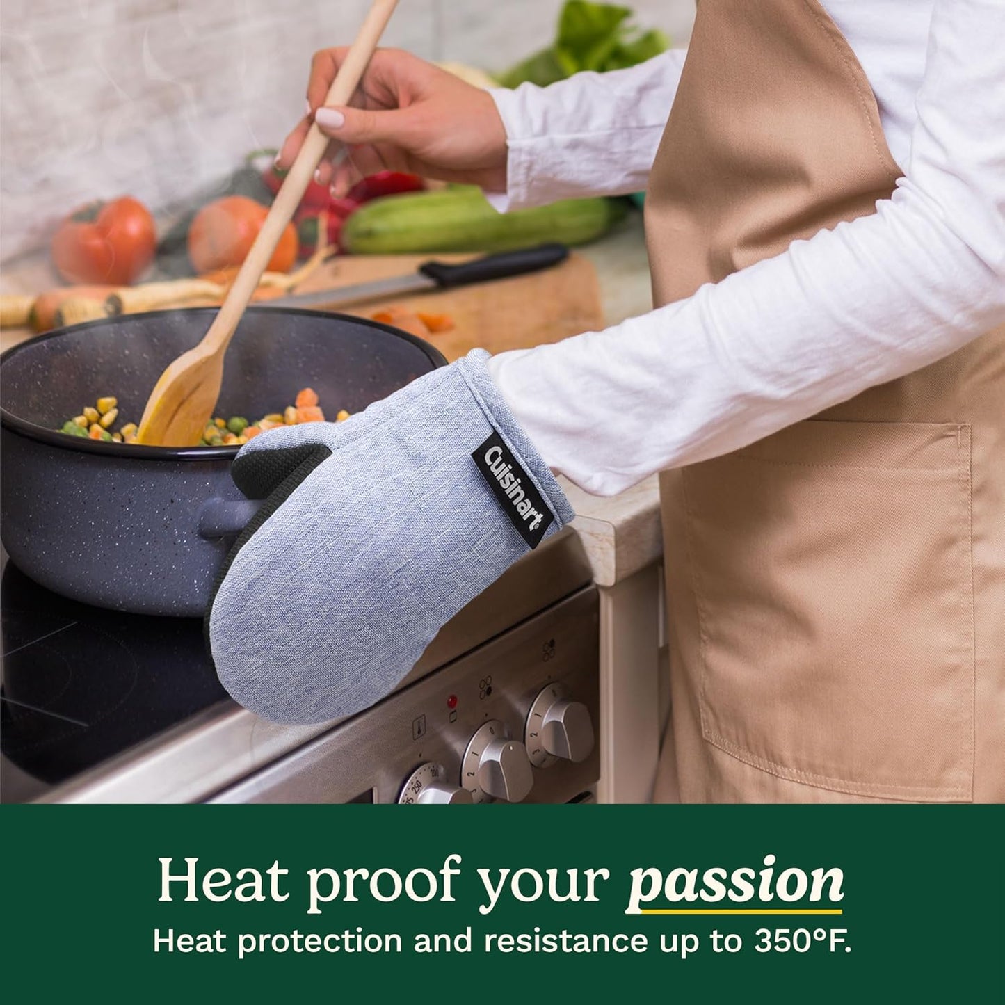 Cuisinart Mini Oven Mitts – 5.5” x 7” Heat-Resistant Kitchen Mitts for Oven with Non-Slip Neoprene Palm, Cotton Filling, and Fabric Loop – Durable Oven Mitt Set for Cooking & Baking (Light Blue)