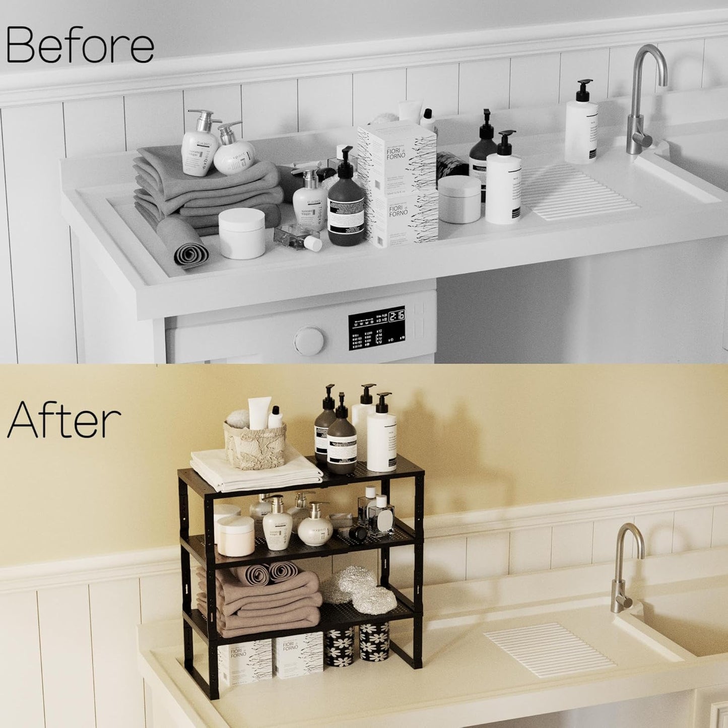 Heavy-Duty Adjustable Metal Shelf Organizer - Expandable & Stackable Pantry Storage Rack for Kitchen, Bathroom, RV, Cabinets(3 Packs/Black, Medium)