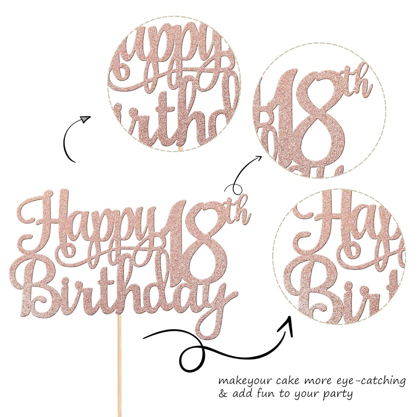 1 PCS Happy 18th Birthday Cake Topper Glitter Cheers to 18 Years Birthday Cake Pick 18 Fabulous Cake Decoration for Happy 18th Birthday Theme Party Decorations Supplies Rose Gold
