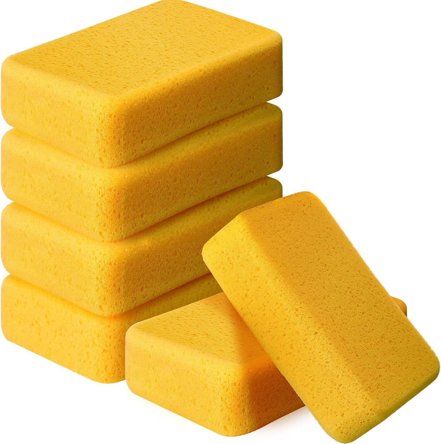 Tioncy 6 Pcs Large Sponges Bulk 7.5 x 5.5 x 1.9 Inch Grouting Car Wash Foam Cleaning and Washing Sponge Commercial Foam Large All Purpose for Cleaning Dishes Car Tile Bike (Yellow)