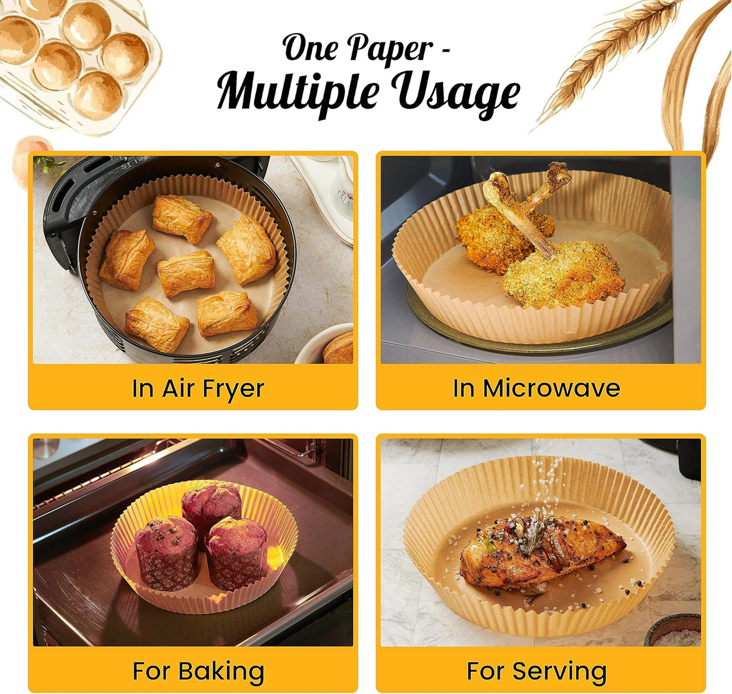 Air Fryer Liners for Ninja, 125 Pcs Round Disposable Airfryer Paper Liners – Non-Stick and Oil Proof for Easy Cleanup, Great for Oven, Pans & Baking – 8 Inch for 5-8 qt Basket by Baker's Signature