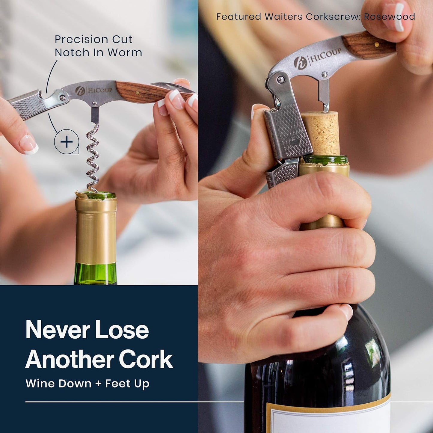 Hicoup Wine Opener - Professional Corkscrews for Wine Bottles w/Foil Cutter and Cap Remover - Manual Wine Key for Servers, Waiters, Bartenders and Home Use - Sandalwood