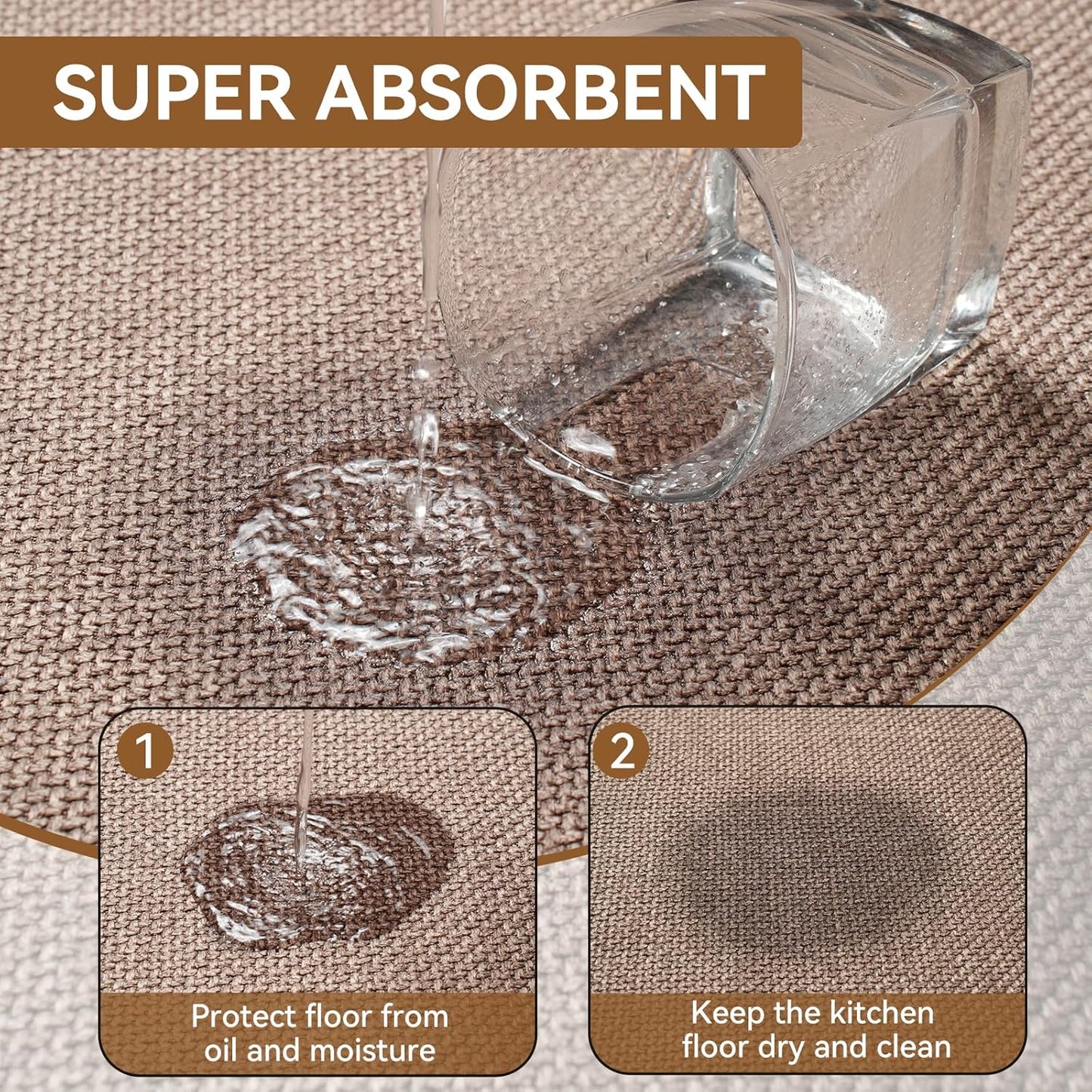 Kitchen Mat Set of 2 PCS Kitchen Mats for Floor, Linen-Look Woven Absorbent Kitchen Runner Rugs Non Slip Washable Comfort Standing Mats for Kitchen, Front of Sink