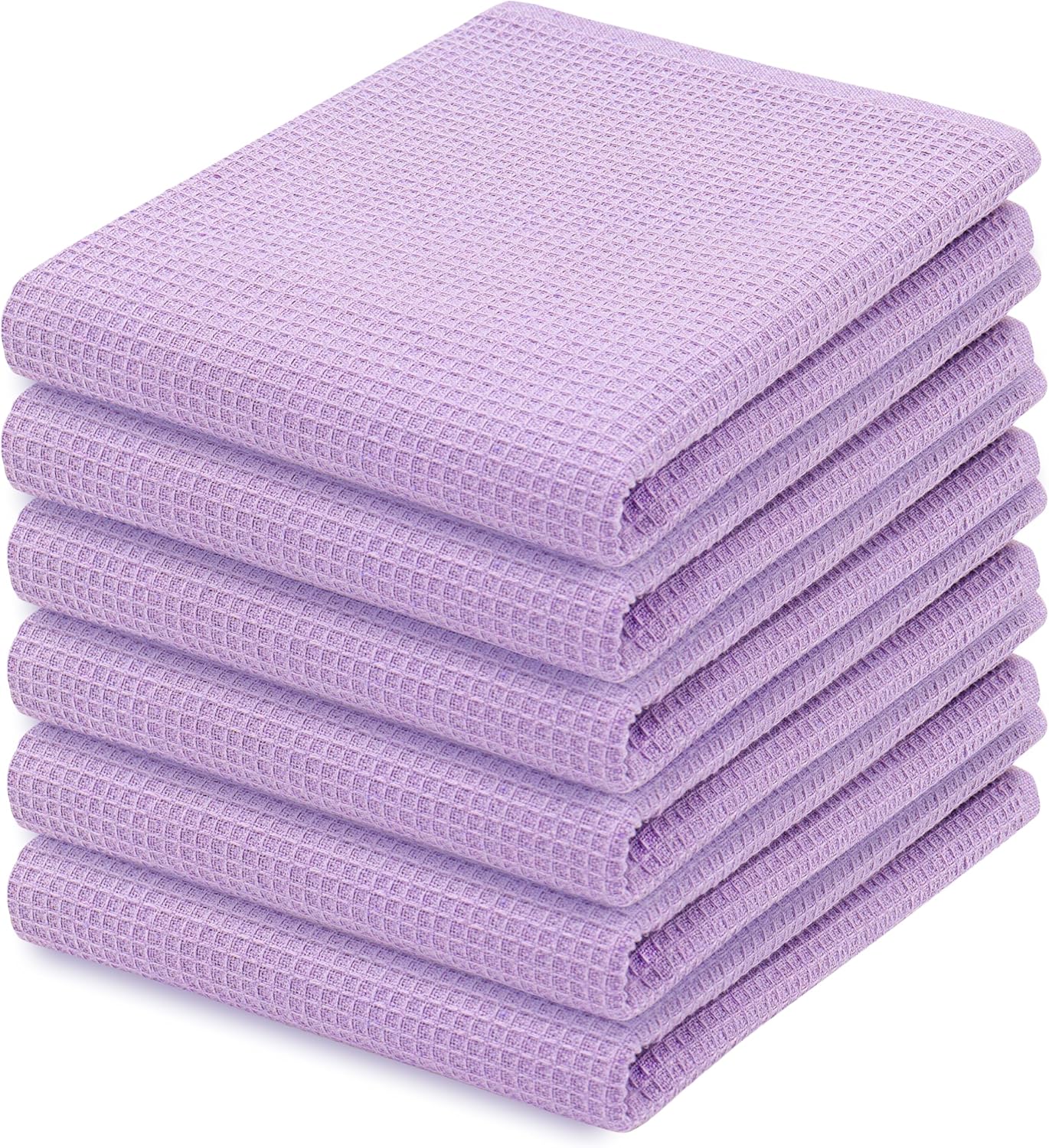 PurpleEssences Waffle Weave Kitchen Towel, 100% Cotton - 15 x 25 Inches, with Hanging Loop Ultra Soft Absorbent Quick Drying Dish Cloth, Tea and Hand Towels, 6 Pack - Spring Summer - Lavender