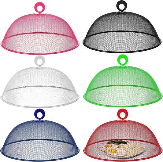 Gerrii 6 Pcs Metal Mesh Food Cover Outdoor Mesh Food Tents Dome Screen Plate Covers for Dinner Plates Reusable Fruit Fly Nets Picnic Food Umbrella for Table, BBQ, Camping, Party (Multicolor,11 Inch)