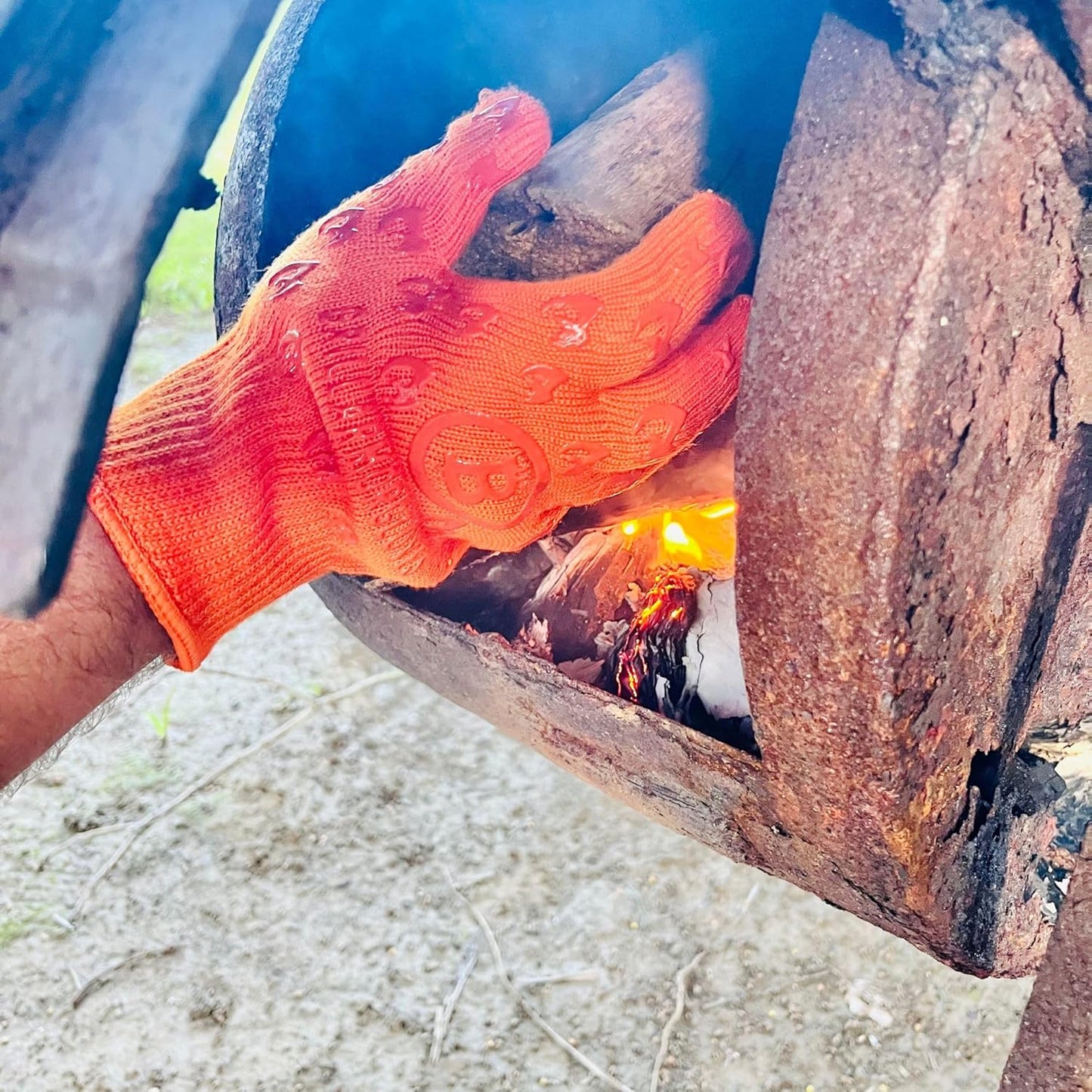 Oven Gloves 932°F Extreme Heat & Cut Resistant Oven Mitts with Fingers for BBQ, Cooking, Grilling, Baking – Accessory for Fire Pit, Camping, Fireplace & More - Orange Bitcoin Gift