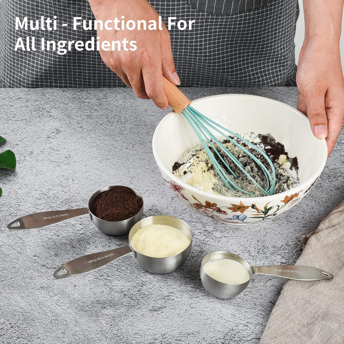 Stainless Steel Measuring Cups and Spoons Set, 18/8 Steel Metric & US 5 Heavy Duty Measuring Cups and 5 Measuring Spoons & Measure Ingredient Leveler for Baking & Kitchen