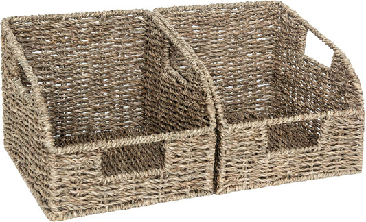 StorageWorks Wicker Baskets for Organizing, Pantry Organizers and Storage, Seagrass Storage Basket for Pantry Shelves, Kitchen Counter, Natural, 2 Pack