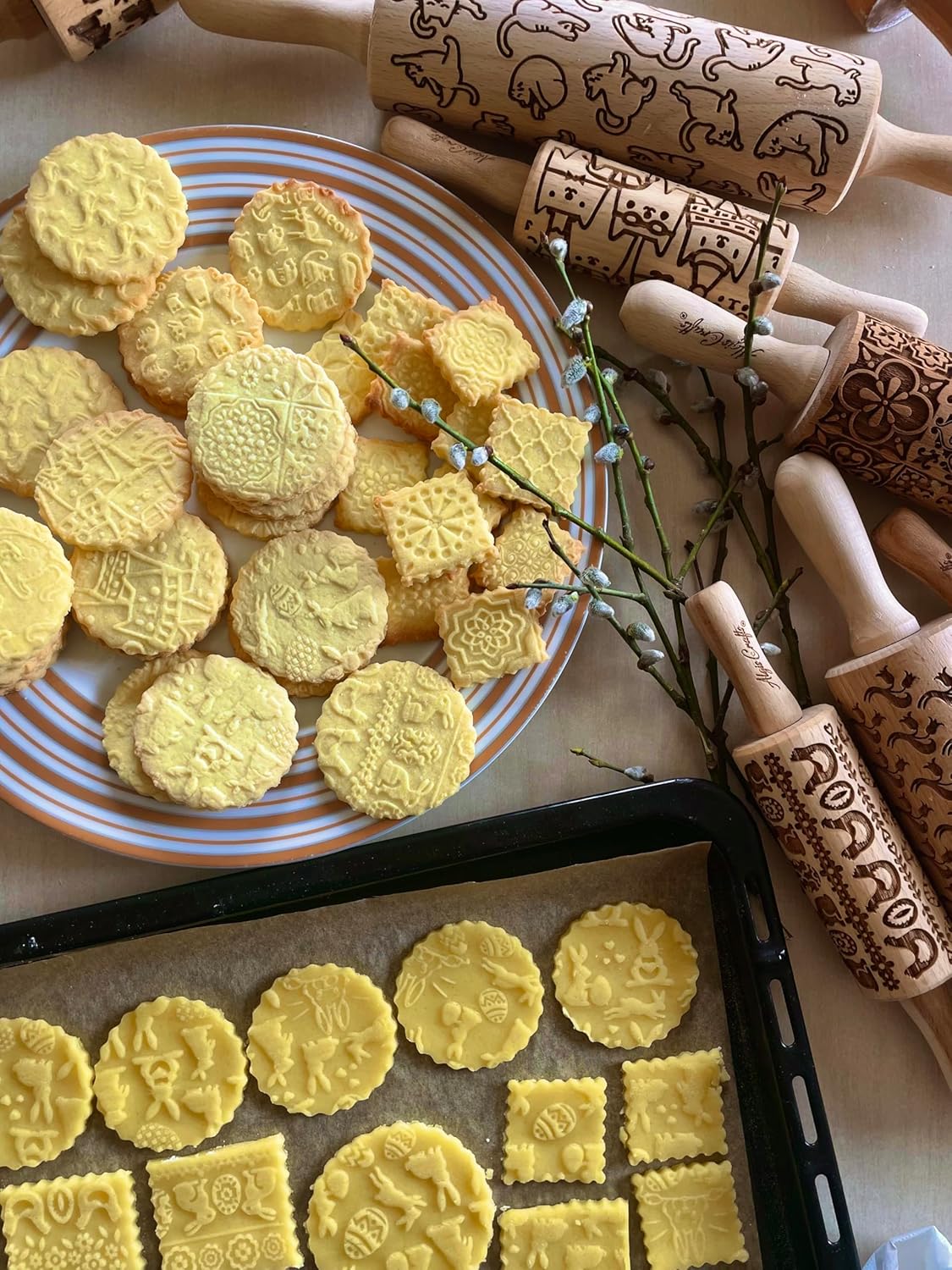 DOILY Embossing Rolling Pin with Flowers Pattern. Dough and Clay Roller for Embossed Cookies and Pottery. Cookie and Ceramic Stamp. Backing Gifts for Women by Algis Crafts