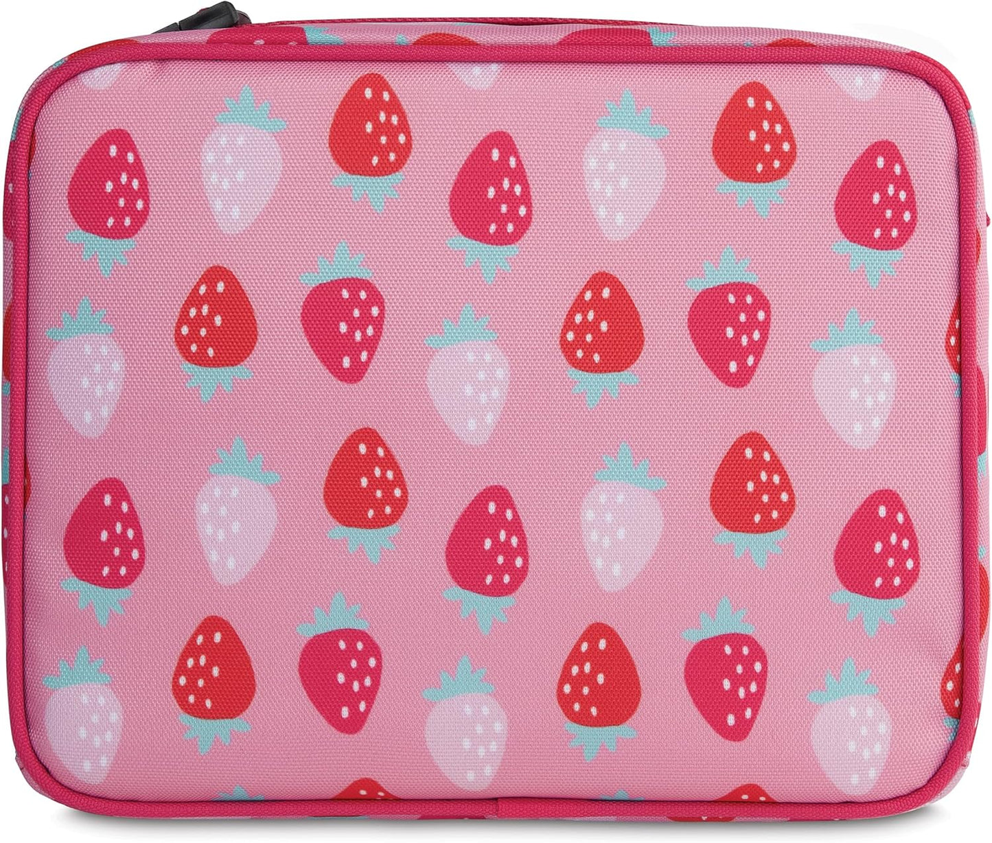 PackIt Freezable Classic Lunch Box, Sweet Strawberry, Built with ECOFREEZE Technology, Collapsible, Reusable, Zip Closure With Zip Front Pocket and Buckle Handle, Designed for Fresh Lunch On the Go