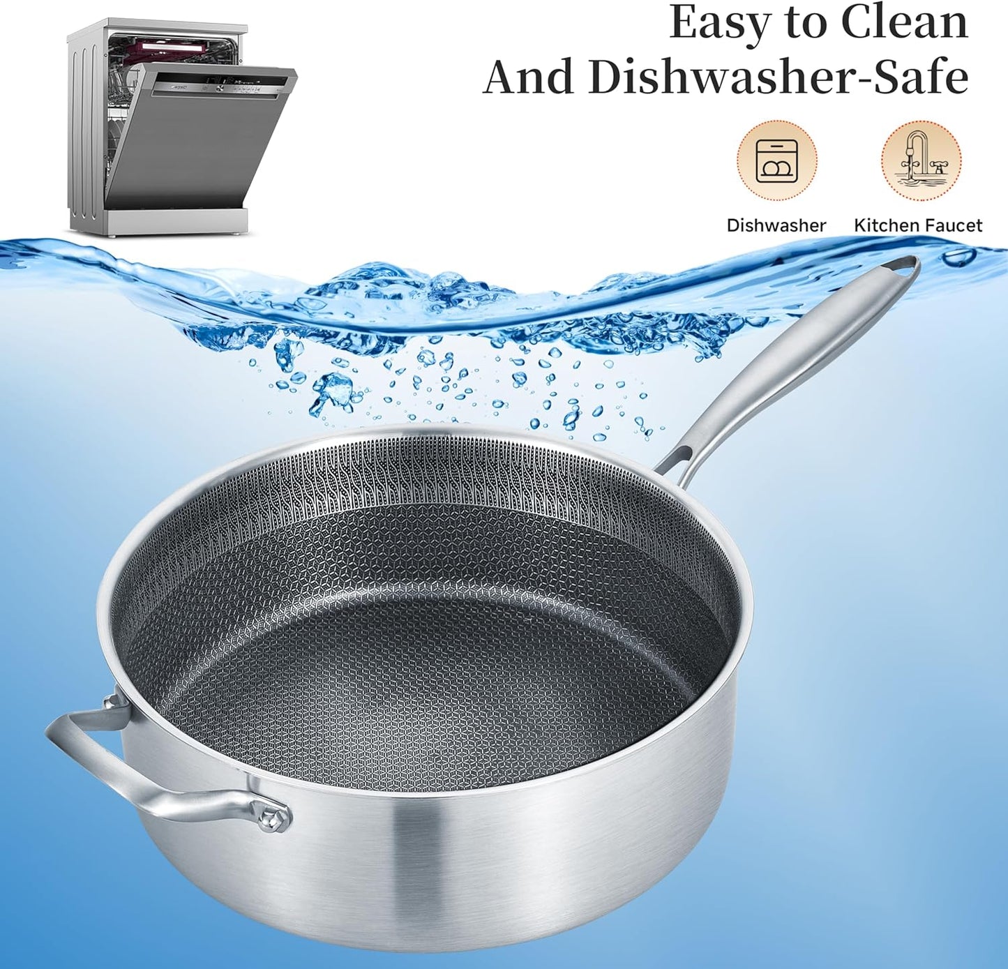 LOLYKITCH 6 Quarts Hybrid Non Stick Tri-Ply Stainless Steel Sauté Pan with Lid,12 Inch Deep Frying Pan,Large Skillet,Induction Cooking Pan, Oven Safe and Detachable Handle.