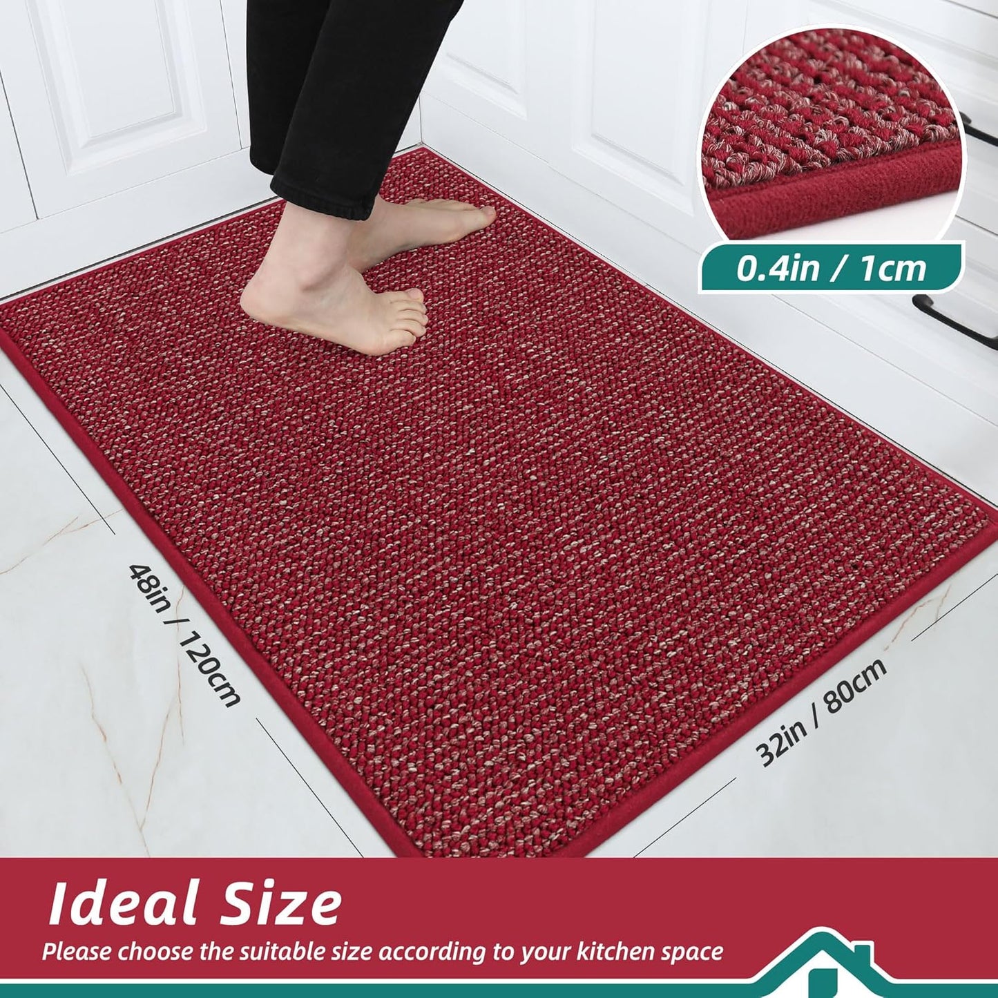 BEQHAUSE Kitchen Rugs 32"x48", Non-Slip Kitchen Mats for Floor, Super Absorbent and Stain Resistant Kitchen Rugs, Machine Washable Rugs for Kitchen, Hallway, Laundry & Sink, Red