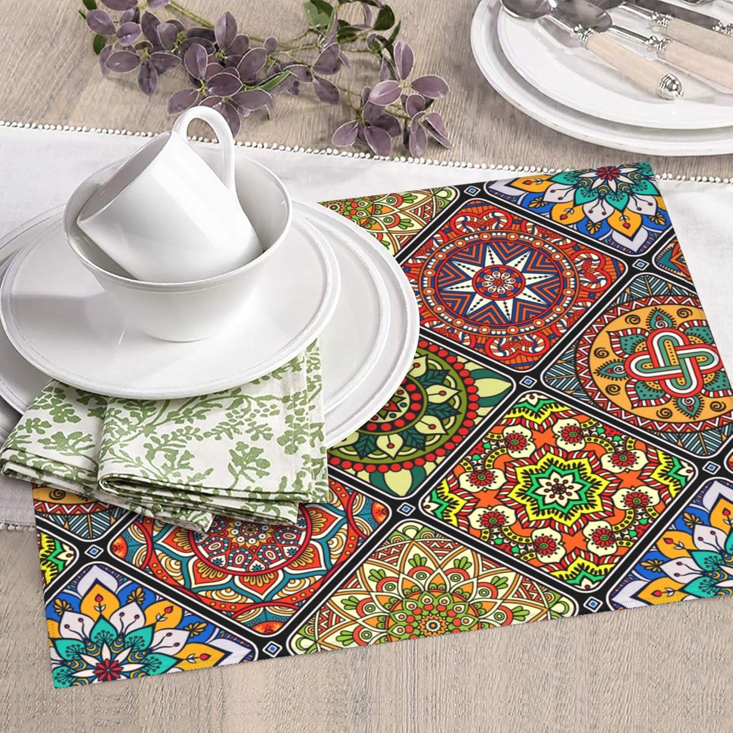 Mandala Colorful Kitchen Drying Mat Retro Microfiber Dish Drainer Mat for Kitchen Counter Boho Decor Absorbent Reusable Washable 16x18 Inch