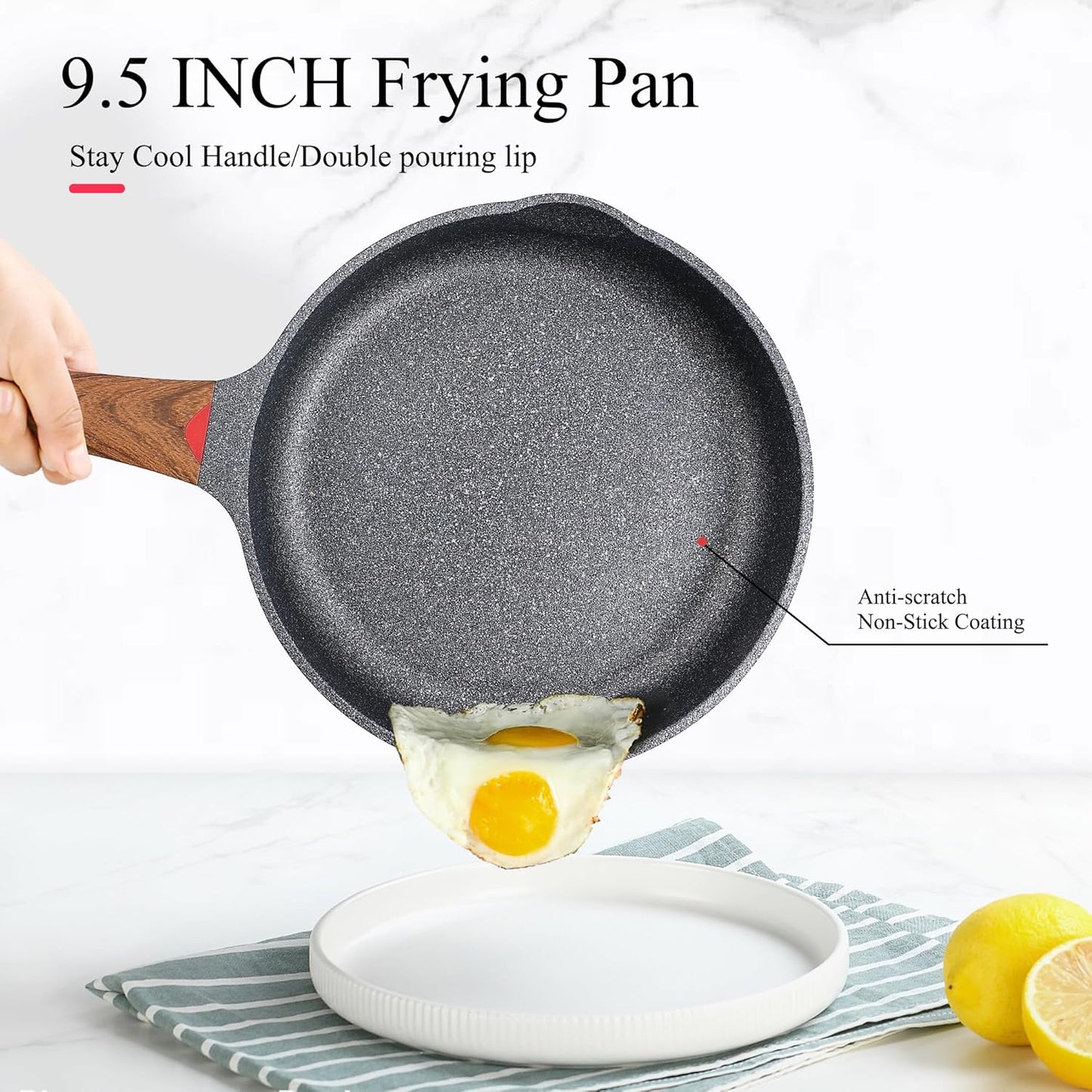 Vinchef Nonstick Frying Pan Anti Scratch,9.5 Inch Skillet Cast Aluminum Cookware, Induction Compatible