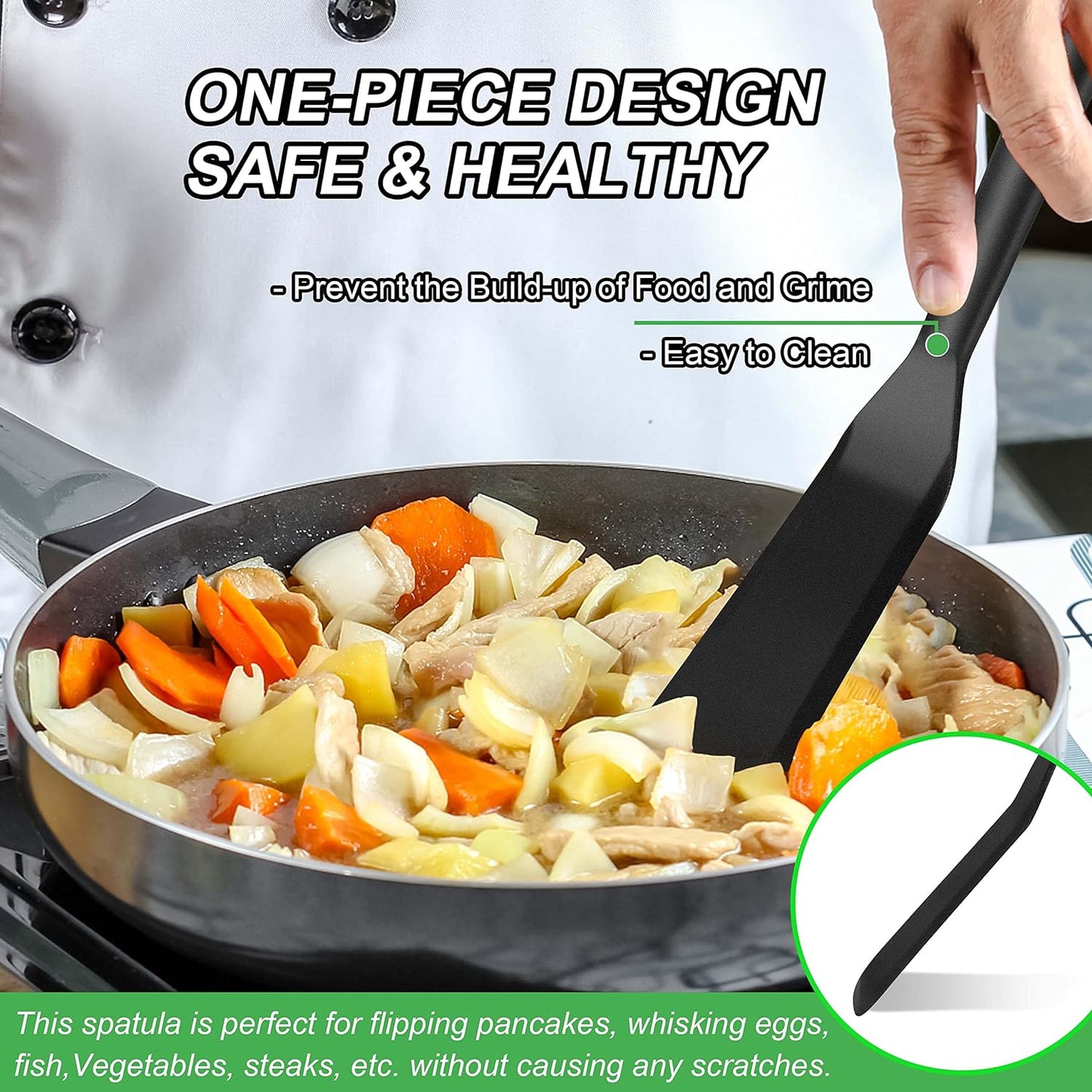 Anaeat Silicone Thin Spatula Set of 2 - Mini Brownie Serving Spatulas - Non Stick Spurtle Turner for Easy Cooking Eggs, Omelet, Pancake, Burgers, Pizza, Steak, Crepes, Heat Resistant & BPA Free