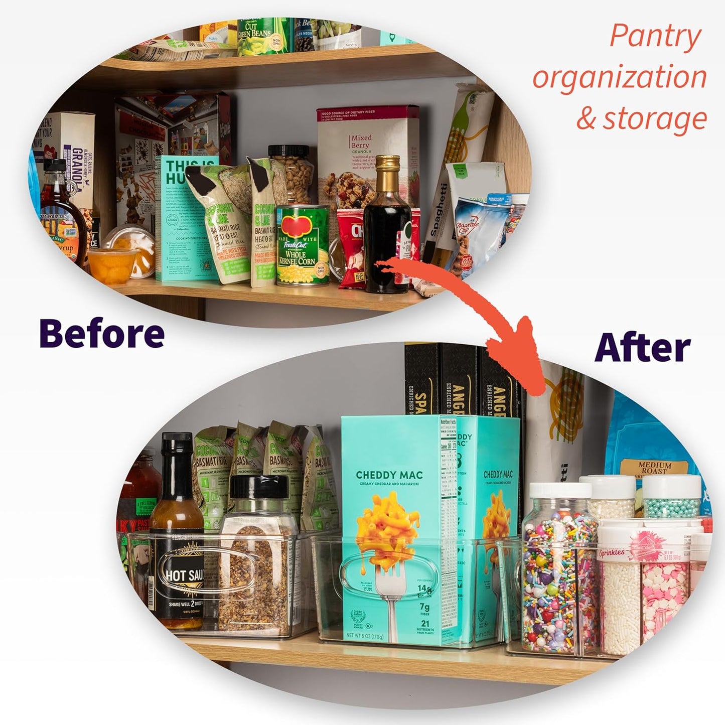 Pantry Organizers and Storage and Cabinet Organizer, 2 Pack - Kitchen Organizers and Storage, Great Fridge or Snack Organizer - Perfect in Refrigerator or Cupboard Shelf