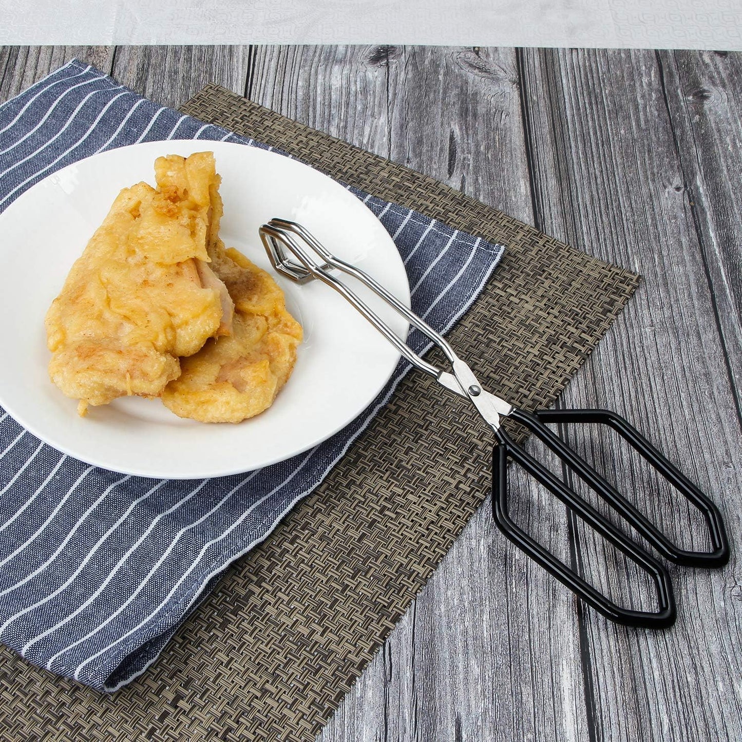 MSY BIGSUNNY Stainless Steel Scissor Tongs Heavy Duty Cooking Tongs with Soft Handles (2, black 11" +11")