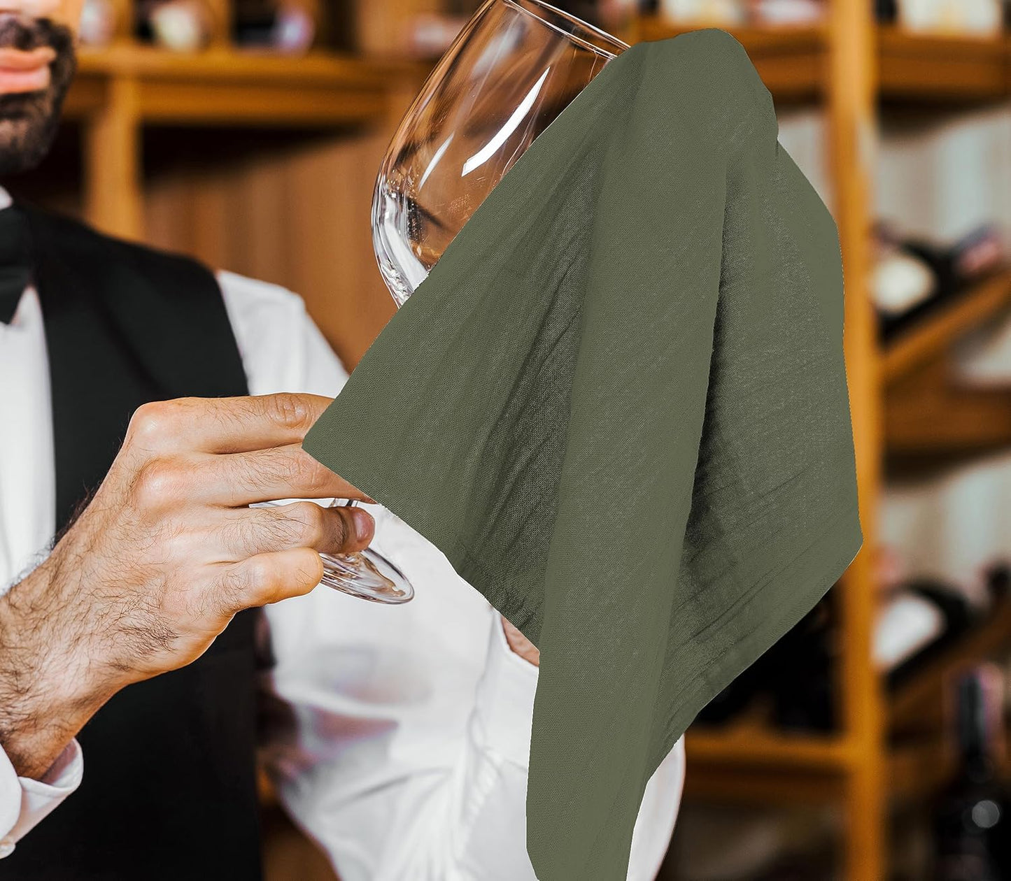 RUVANTI Flour Sack Towels 6 Pack 28x28 Inch, 100% Cotton Tea Towel, Reusable, Machine Washable, Absorbent BarTowels - Dish Cloth Perfect for Drying Dishes & Cleaning - Martini Olive