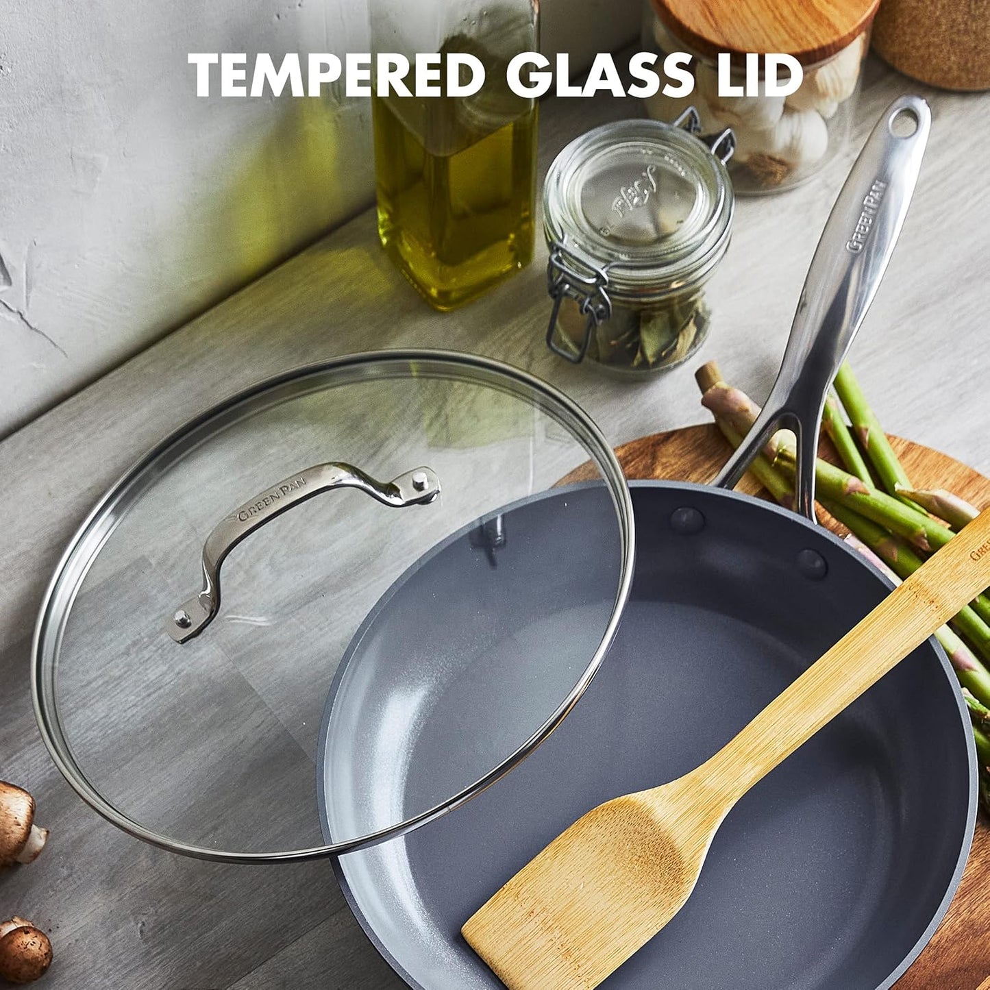 GreenPan Valencia Pro Hard Anodized Healthy Ceramic Nonstick 10" Frying Pan Skillet with Lid, PFAS-Free Cookware, Stainless Steel Handle, Induction Suitable, Dishwasher Safe, Oven Safe, Gray