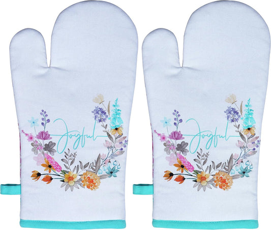 AMOUR INFINI Oven Mitts Set of 1 Quilted Liner with Hanging Loop Non Slip, Heat Resistant, Washable Reusable Oven Mitt (Joyful Floral - 7x13 Inches)