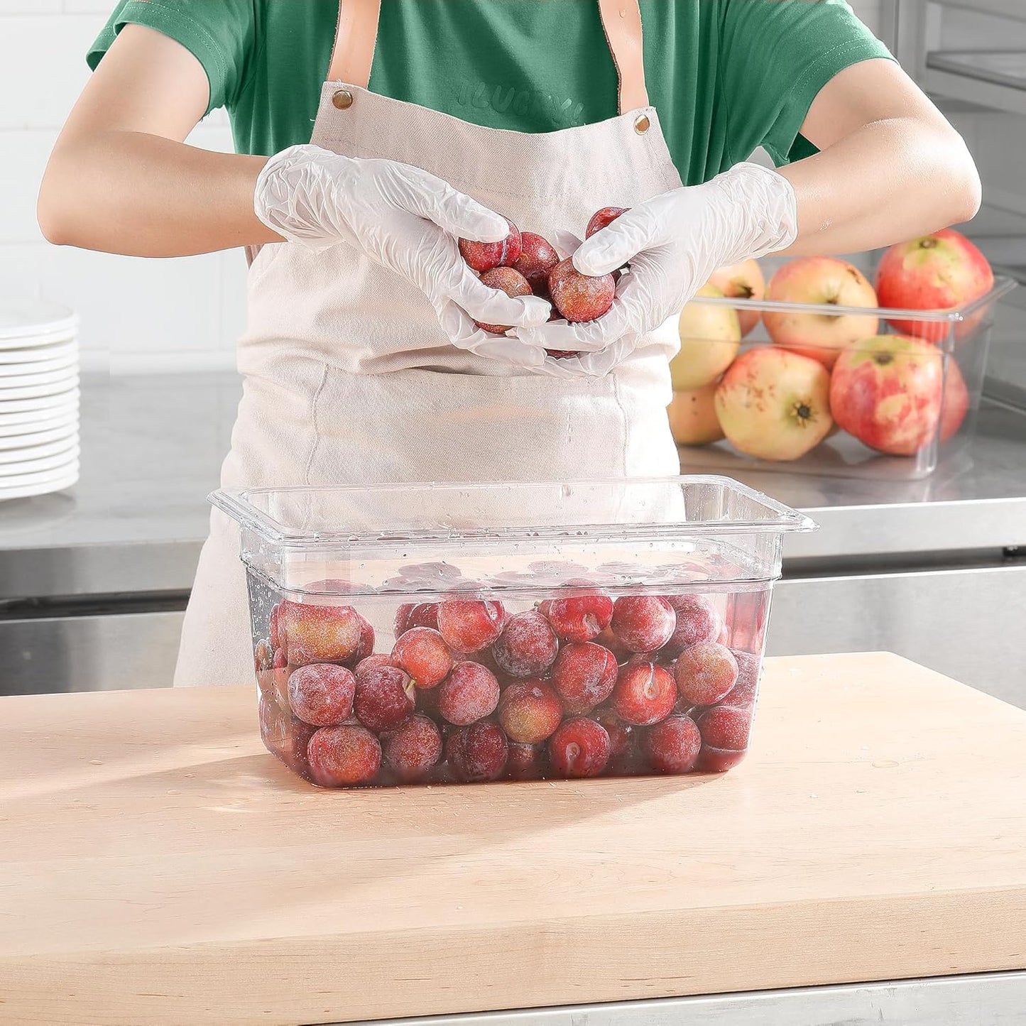 1/3 Size Food Containers 6 Pack 6 Inch Deep Pan Clear BPA free Polycarbonate Stackable Commercial Hotel Pan for Food Serving Freezer Safe