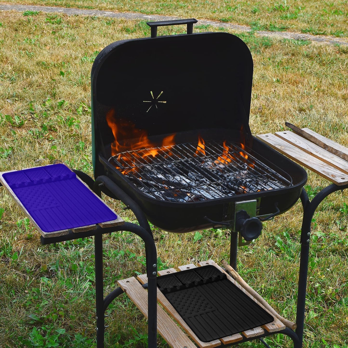 2 PCS Silicone Griddle Tools Mat for Blackstone,Grill BBQ Caddy Utensils Holder for Kitchen,Cooking & Countertop,Large Spatula Mat with Drip Pad,Griddle Accessories for Blackstone (blue 2pcs)